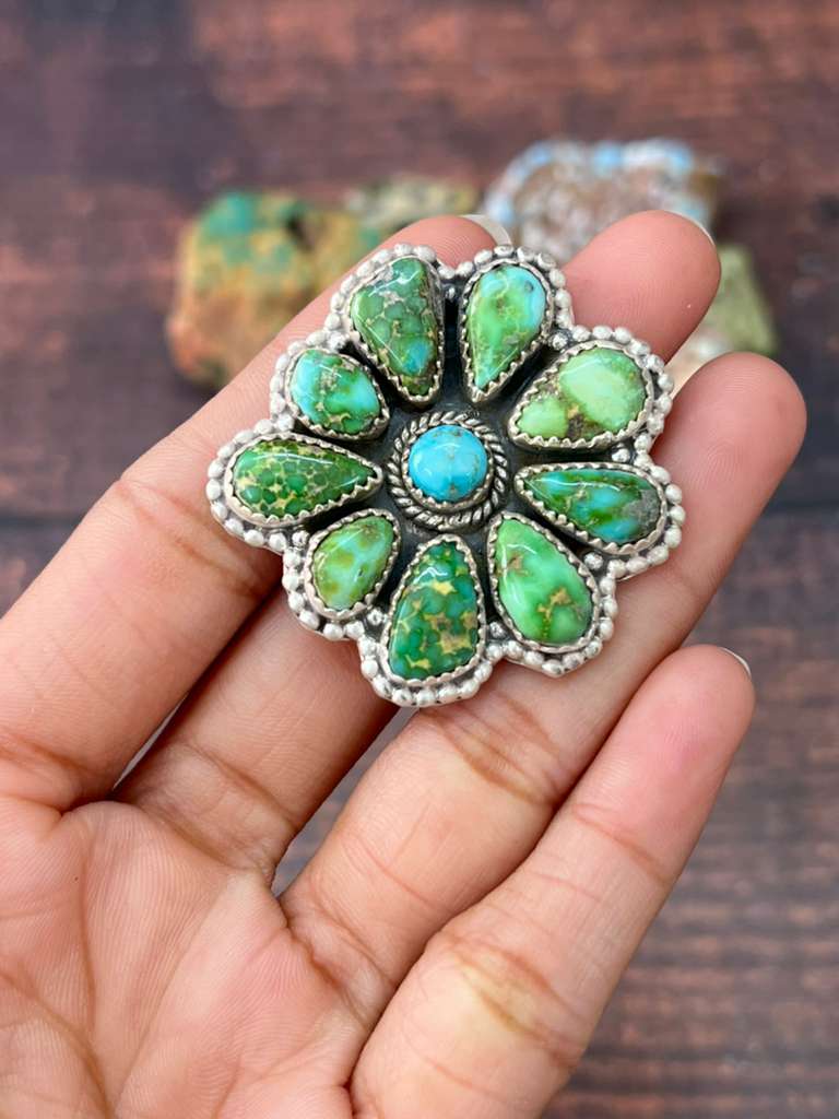Handmade Sterling Silver Sonoran Mountain Turquoise with White Water Turquoise Adjustable Rings "Signed Nizhoni"
