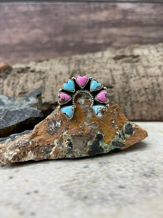 "Heart Collection" Handmade Sterling Silver Cotton Candy Adjustable Ring "Signed Nizhoni"