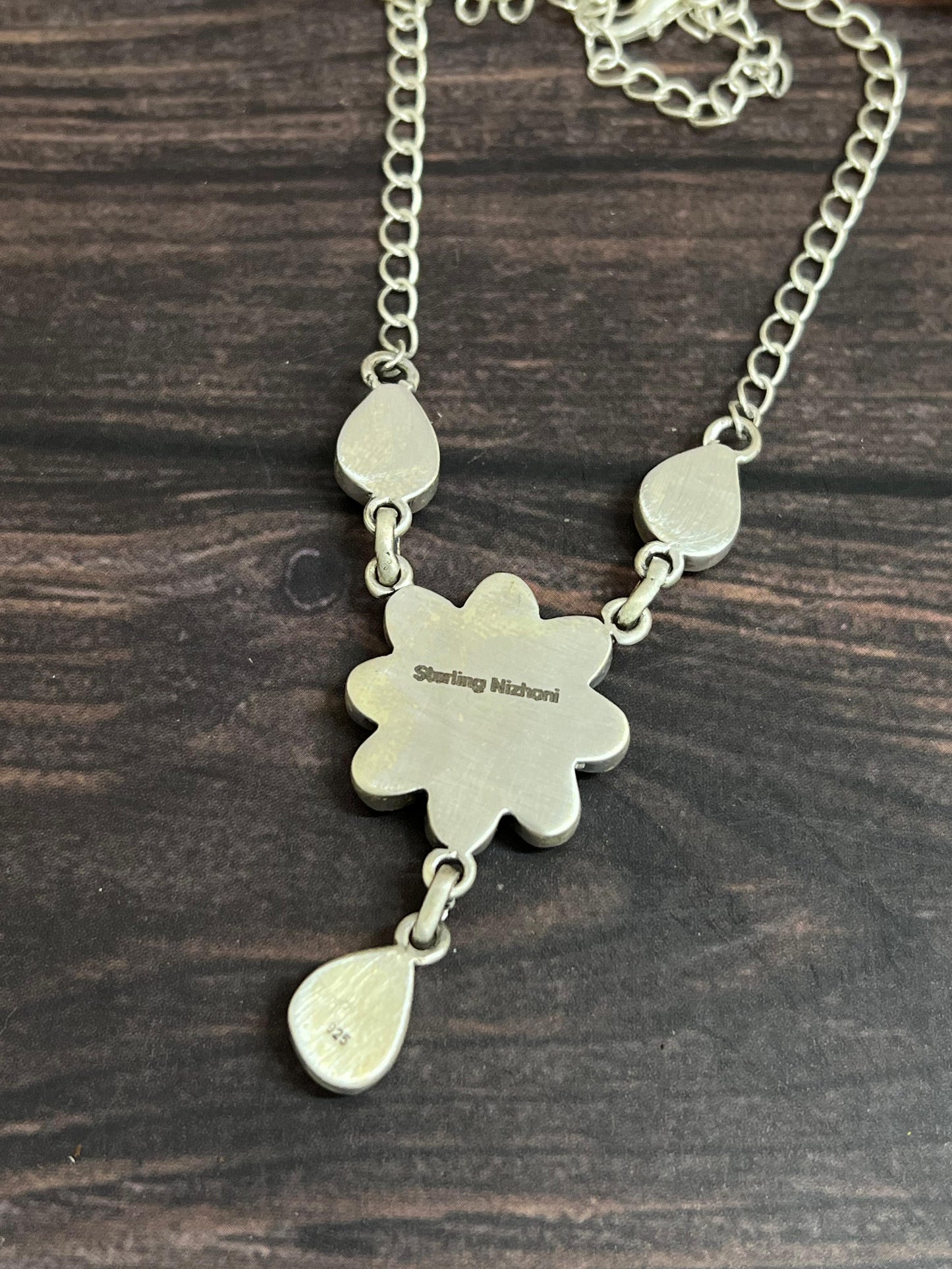 Handmade Sterling Silver Kingman with White Buffalo Necklace with Signed Nizhoni (9)