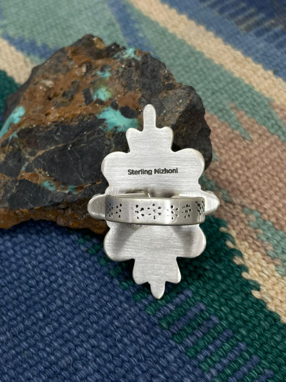 Handmade Sterling Silver Number 8 Turquoise Adjustable Ring " Signed Nizhoni"