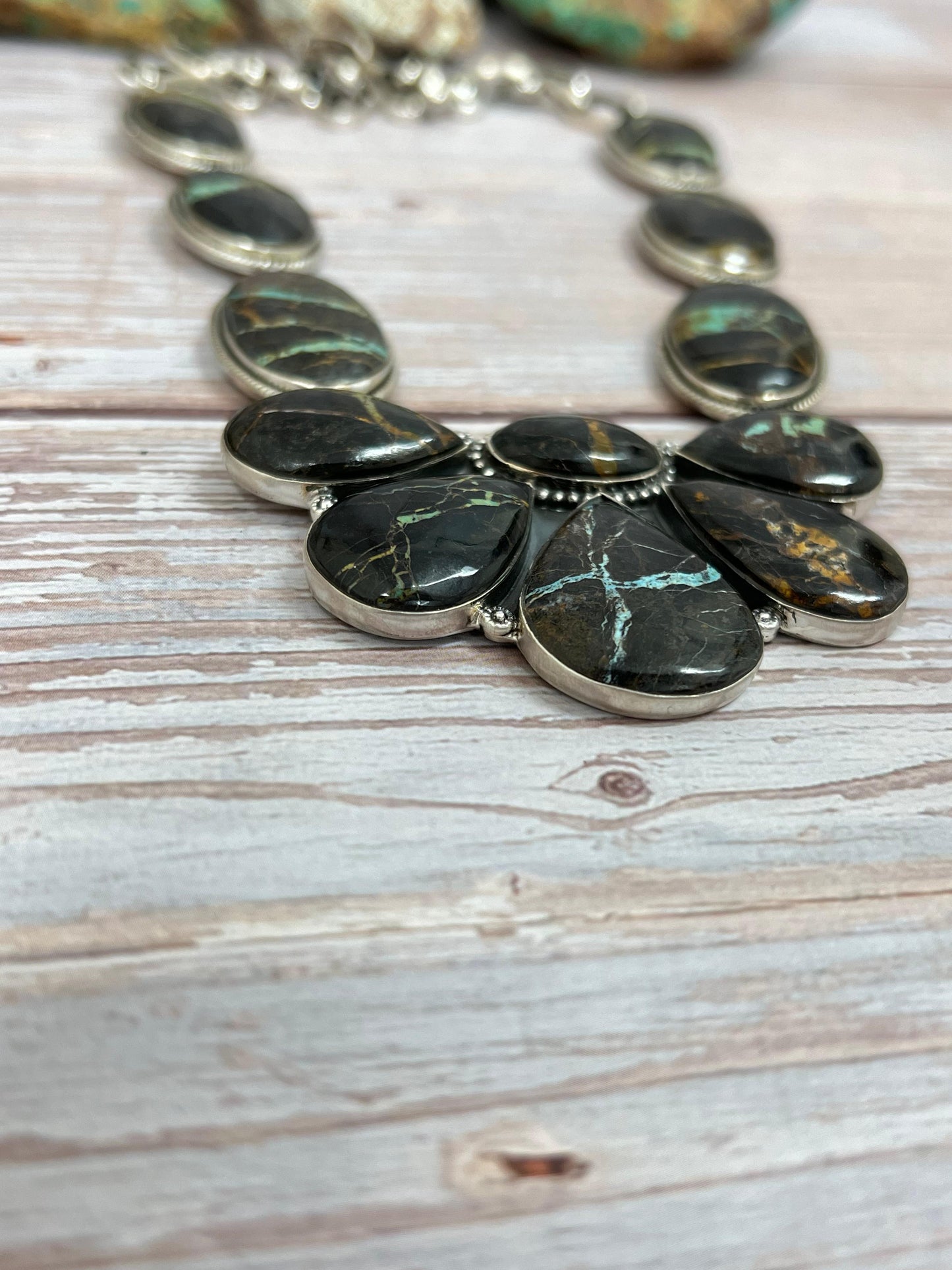 Handmade Sterling Silver Black Jack Necklace with Signed Nizhoni