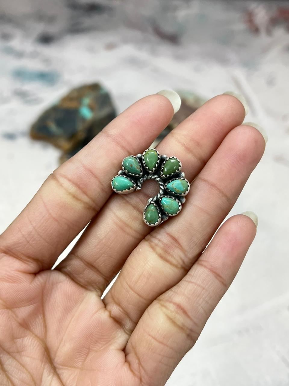 Handmade Sterling Silver Kingman Turquoise Naja Ring Adjustable "Signed Nizhoni"