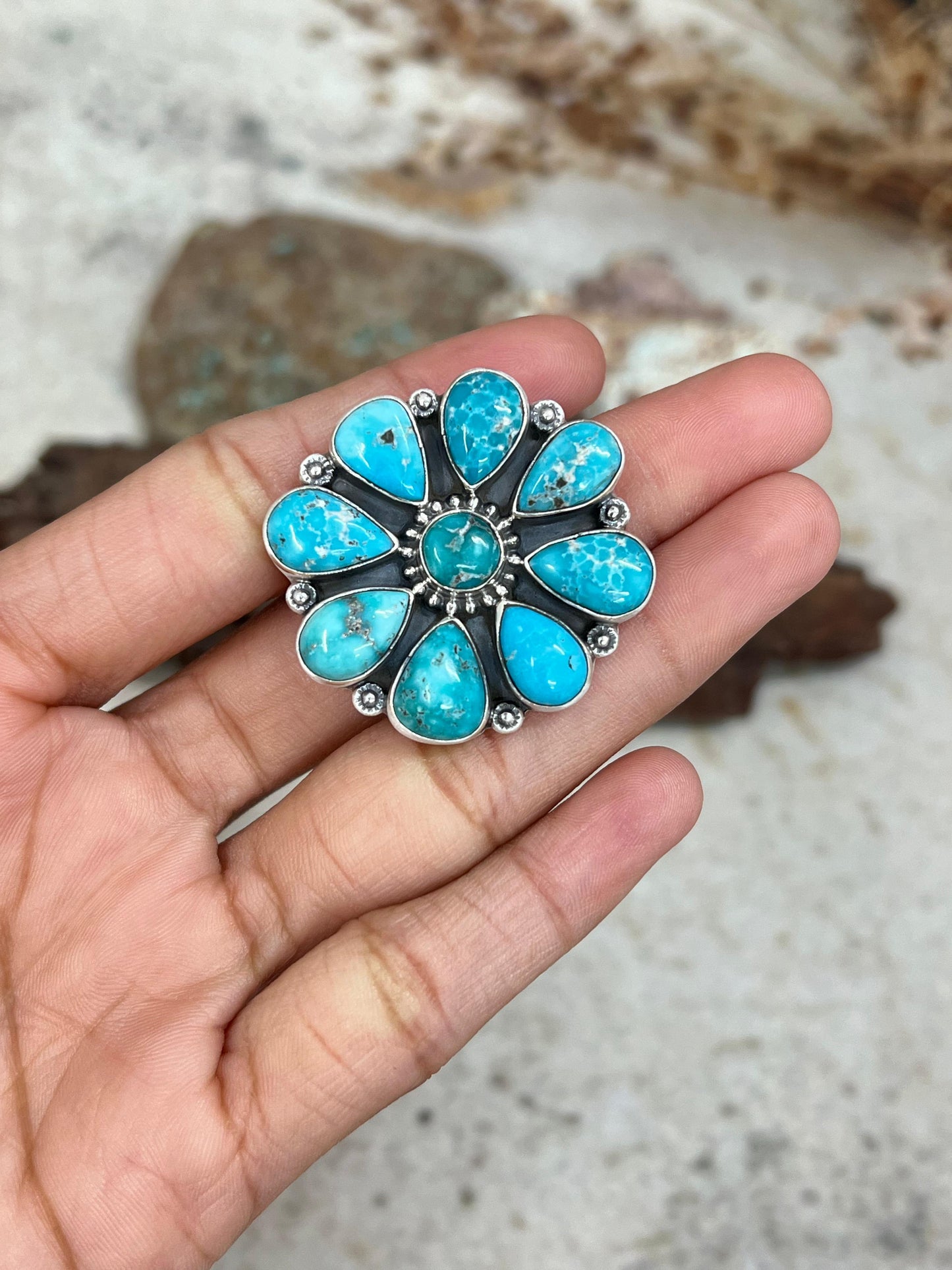 Handmade Sterling Silver White Water Turquoise ring Signed Nizhoni
