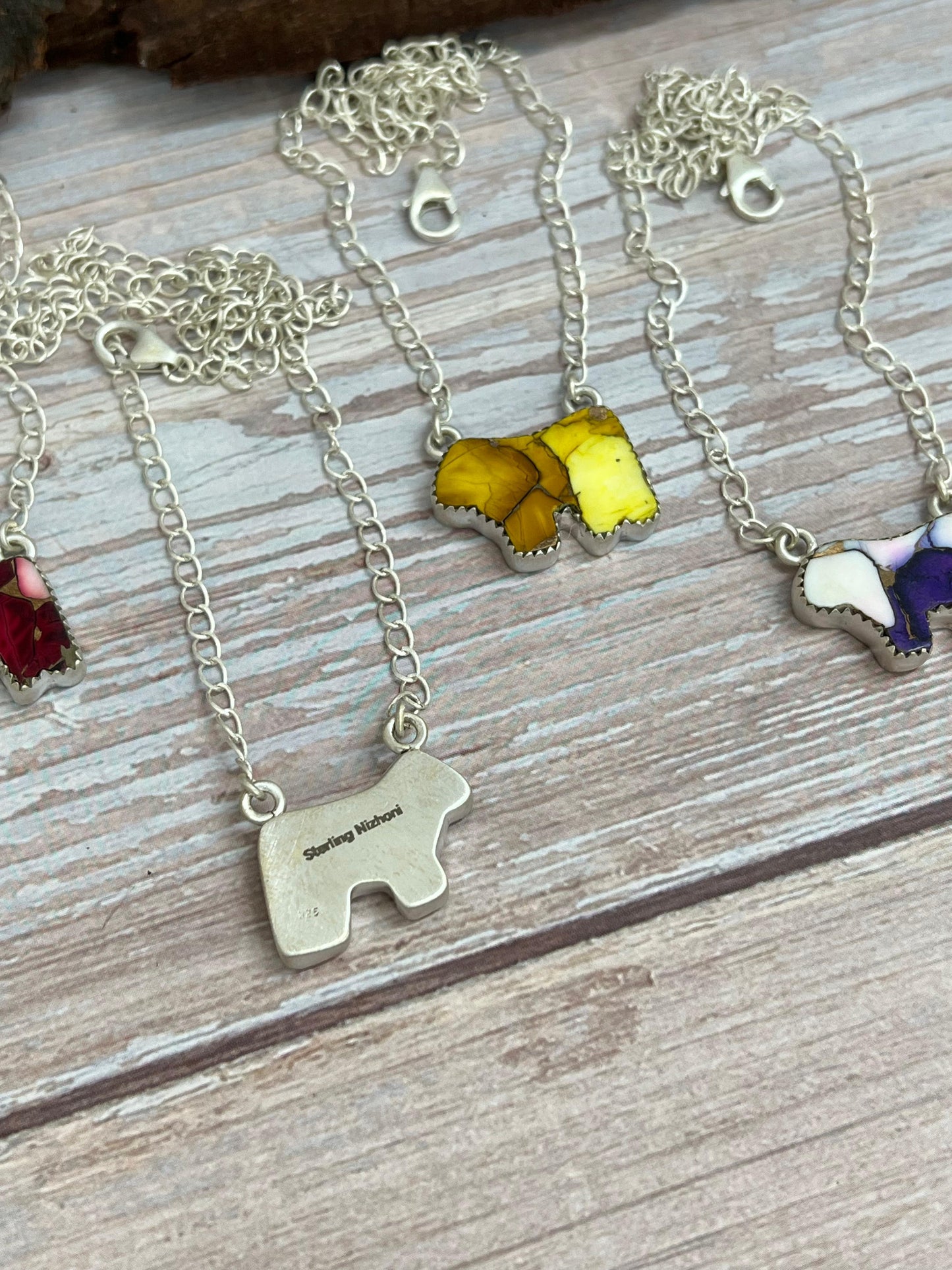 Handmade Sterling Silver Multi Stone Bull Necklace Signed Nizhoni
