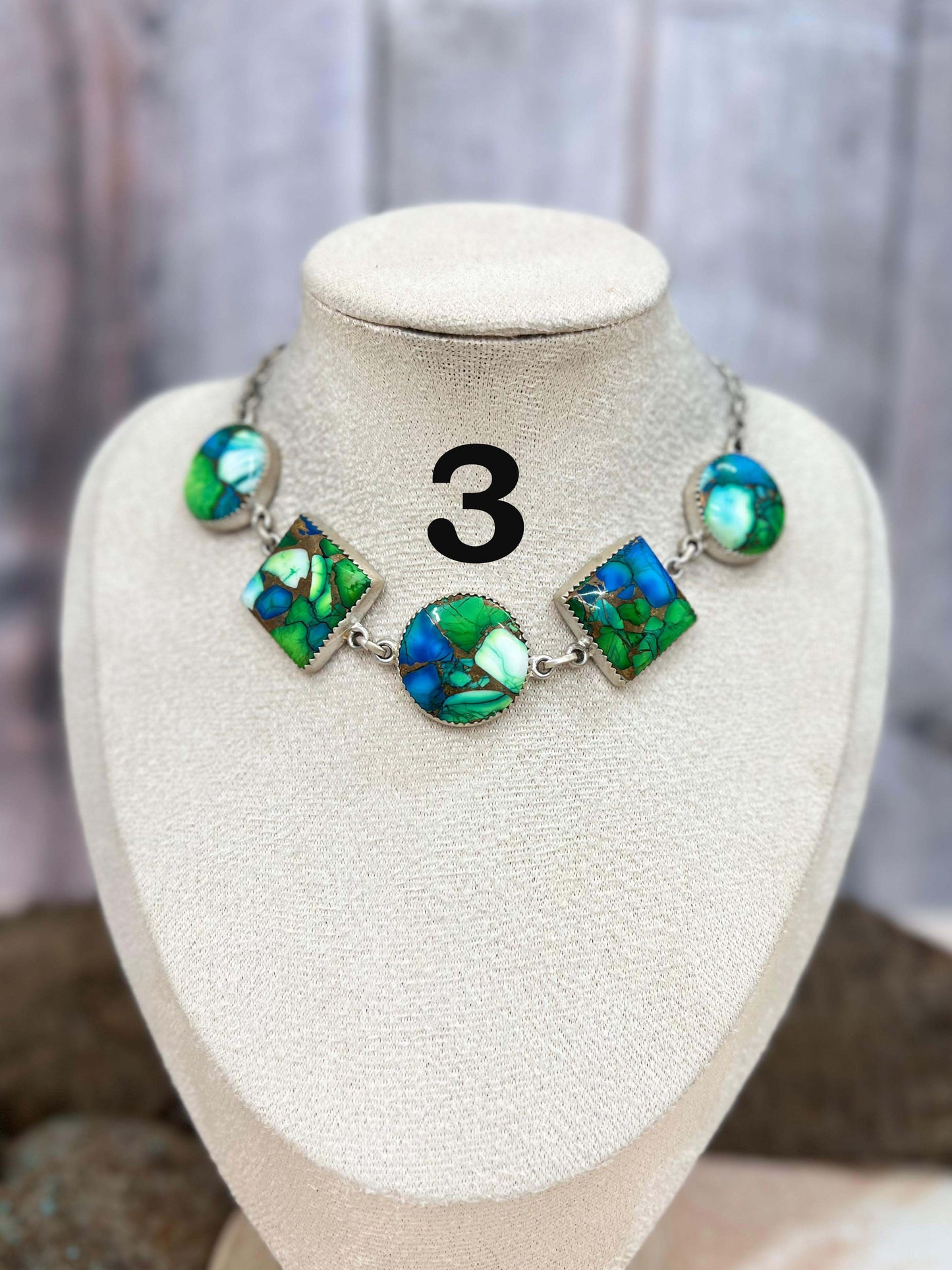 Handmade Sterling Silver Peacock Dahlia Necklace with Signed Nizhoni
