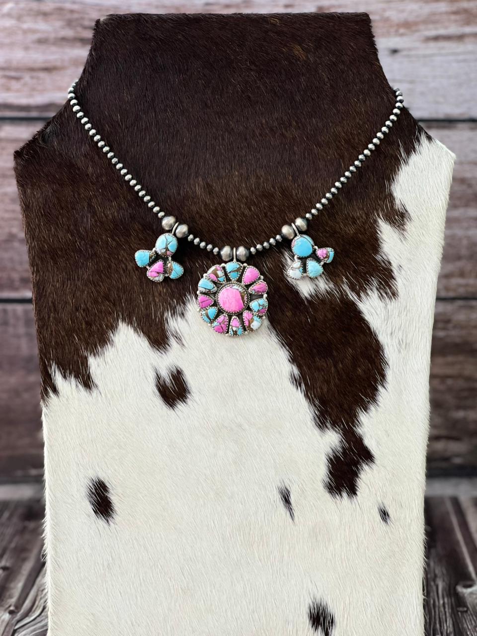 Handmade Sterling Silver Cotton Candy Beaded Necklace "Signed Nizhoni"