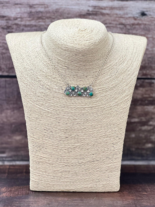 Handmade Sterling Silver Kingman Turquoise Necklace with Signed Nizhoni