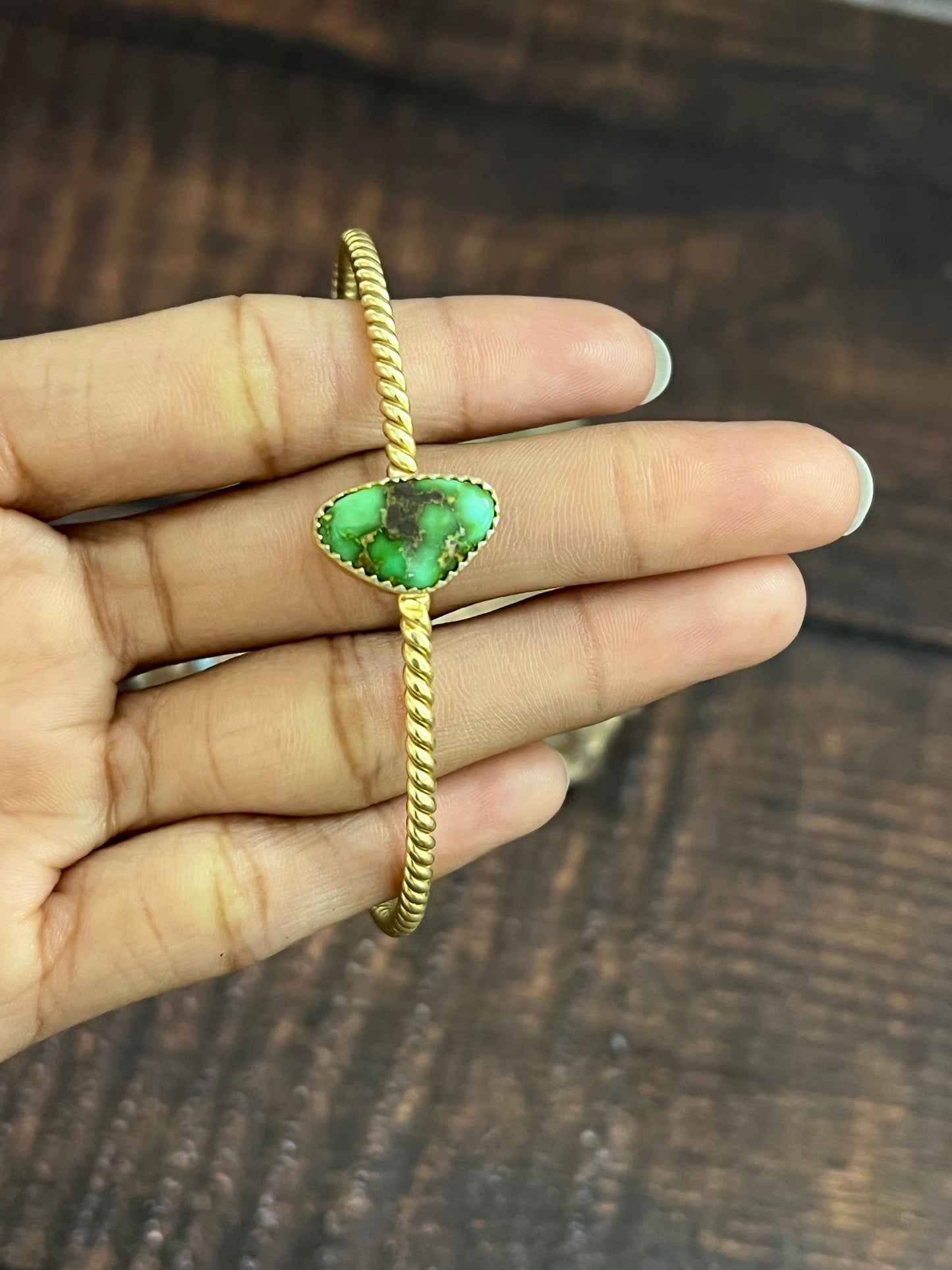 “The Golden Collection” Handmade Gold Plated Sterling Silver Natural Sonoran Mountain Turquoise Twisted Cuff Bracelet