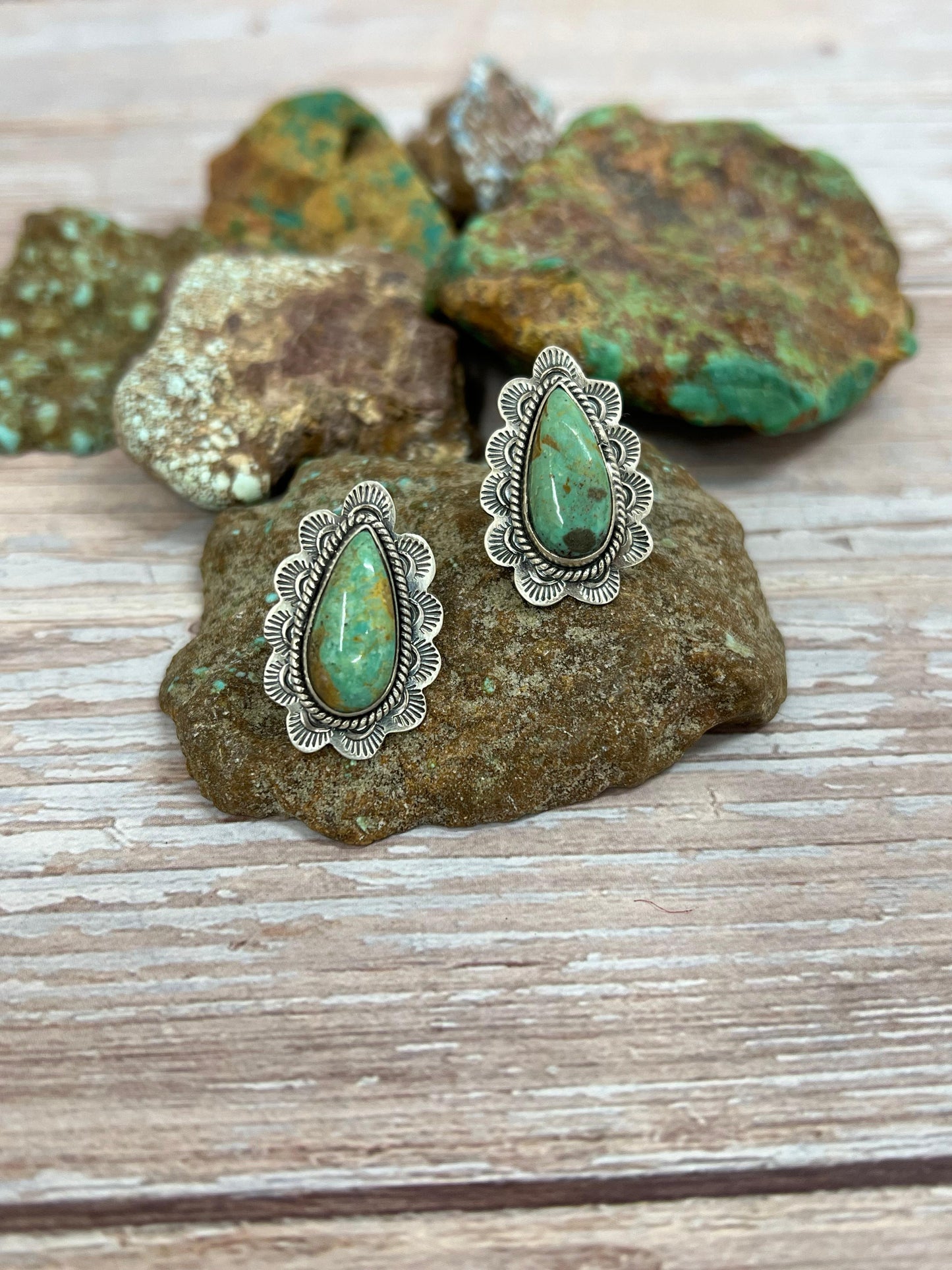 Handmade Sterling Silver Royston Turquoise Post Studs with Signed Nizhoni