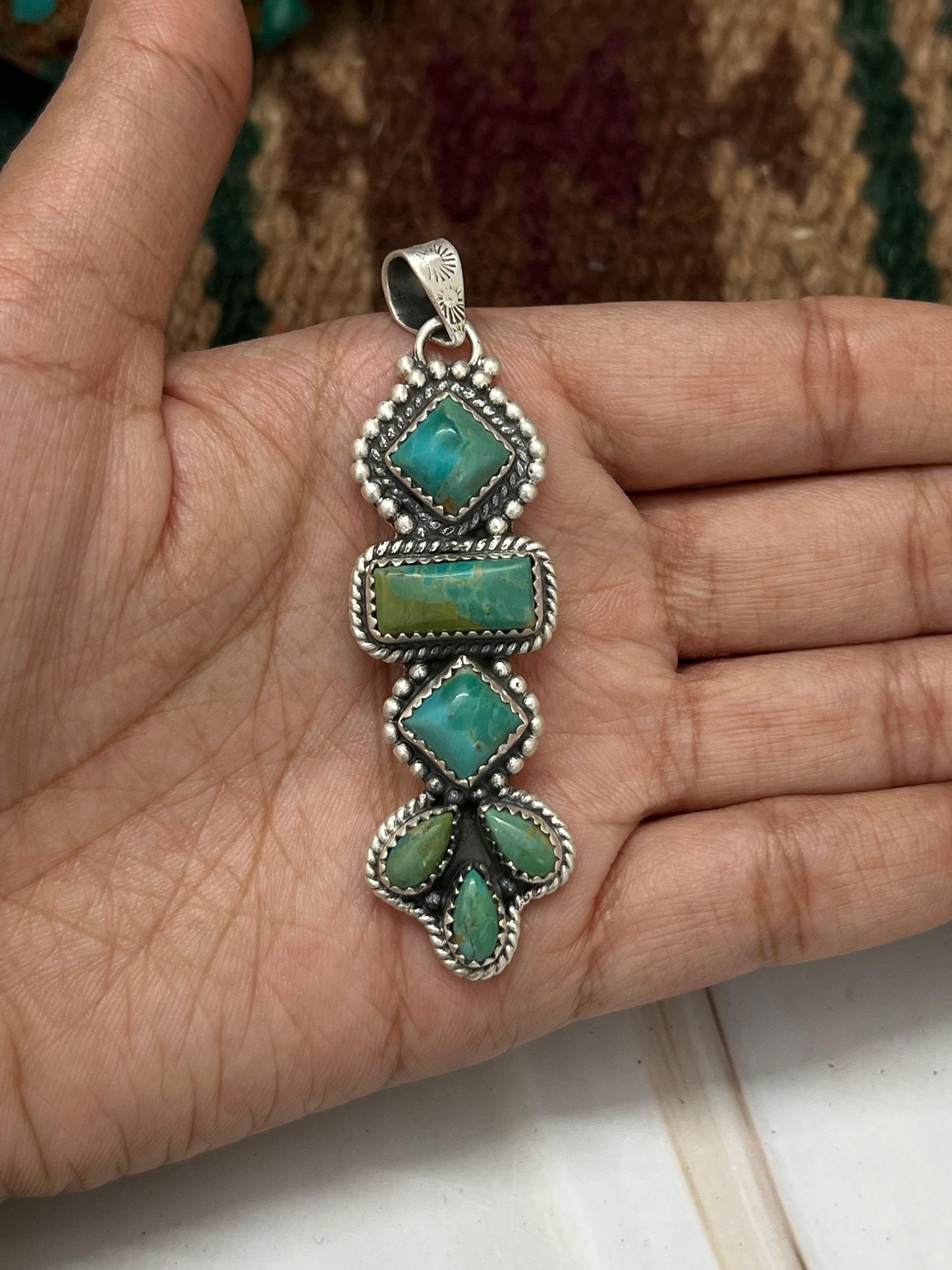 Handmade Sterling Silver Kingman Turquoise Pendant with Signed Nizhoni
