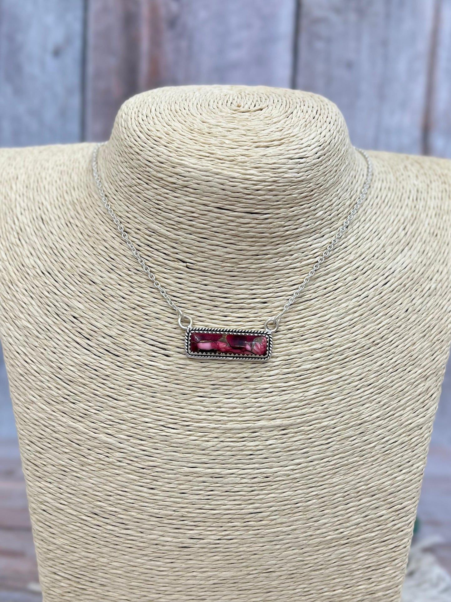Handmade Sterling Silver Dahlia Rose Bar Necklace with Signed Nizhoni