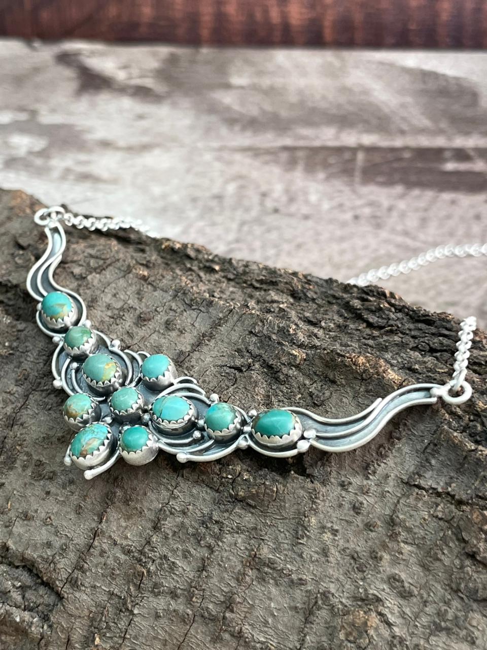 Handmade Sterling Silver Kingman Turquoise Necklace "Signed Nizhoni"