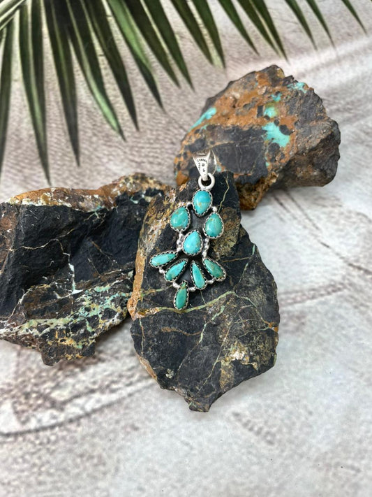 Handmade Sterling Silver Kingman Turquoise Pendant "Signed Nizhoni"