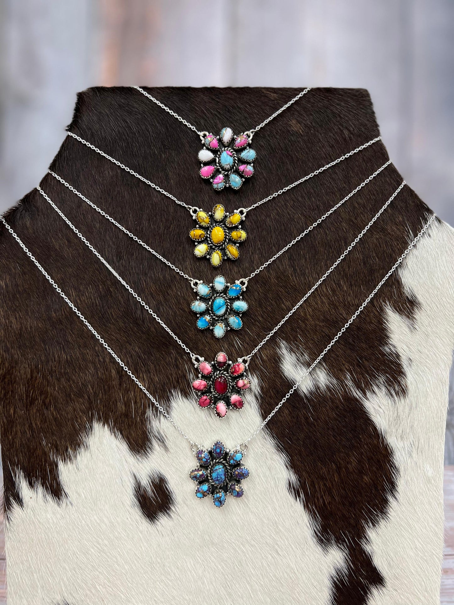 Handmade Sterling Silver Multi Stone Necklace, Signed Nizhoni