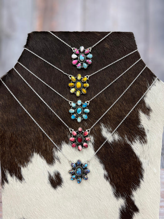 Handmade Sterling Silver Multi Stone Necklace, Signed Nizhoni