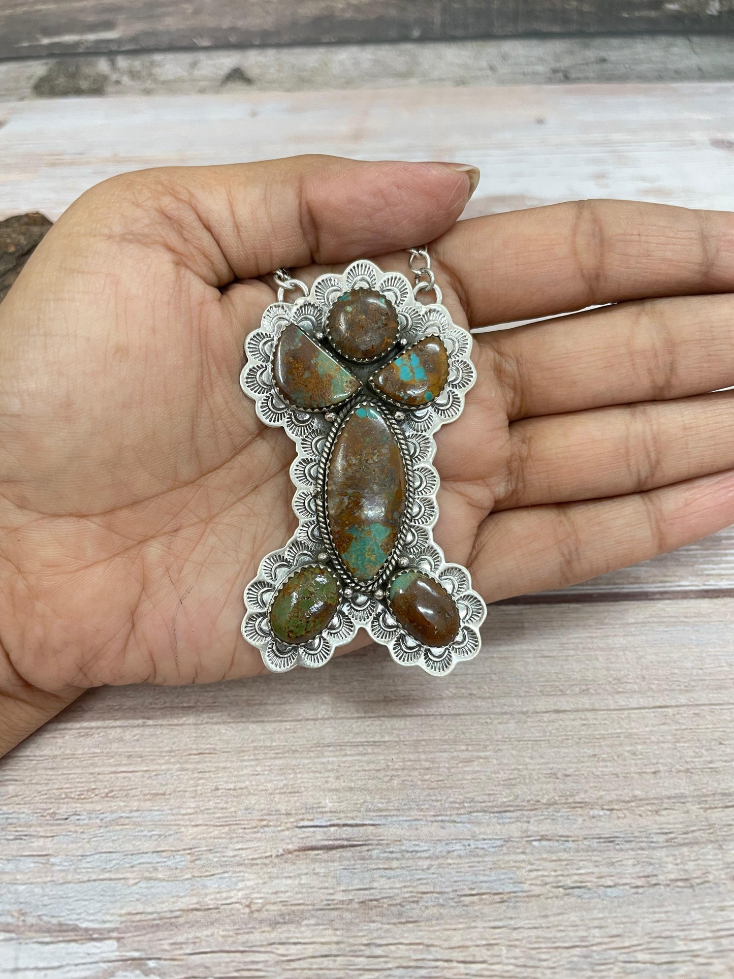 Handmade Sterling Silver Old Stock Royston Turquoise Necklace Signed Nizhoni