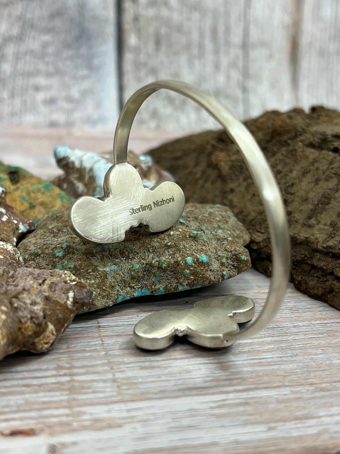 Handmade Sterling Silver Black Jack Cuff Bracelet with Signed Nizhoni