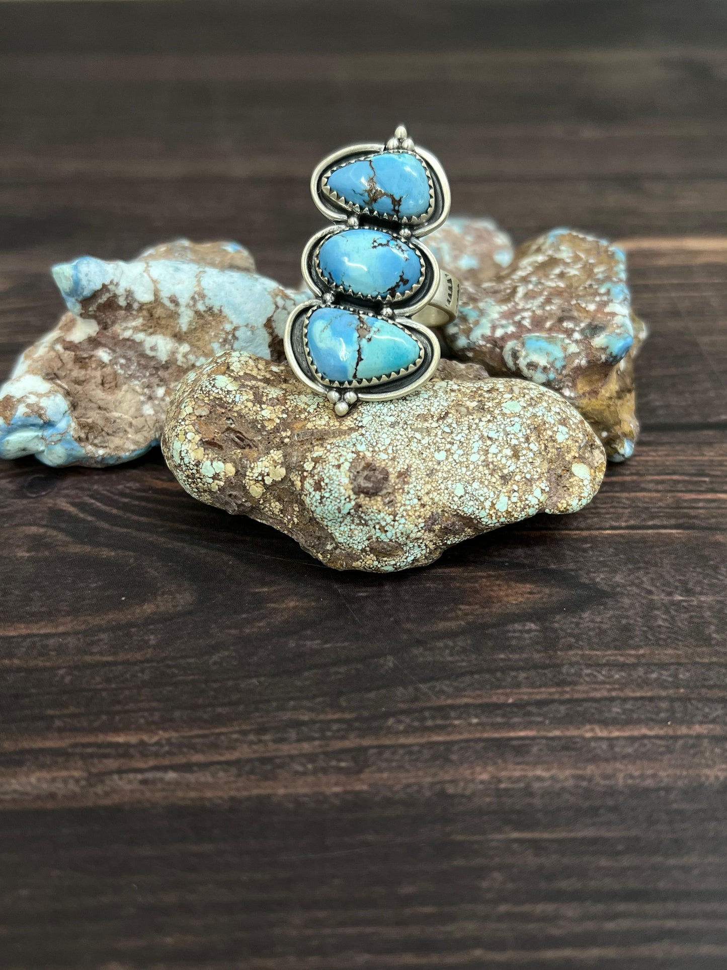 Handmade Sterling Silver Golden Hills Turquoise Adjustable Ring With Signed Nizhoni