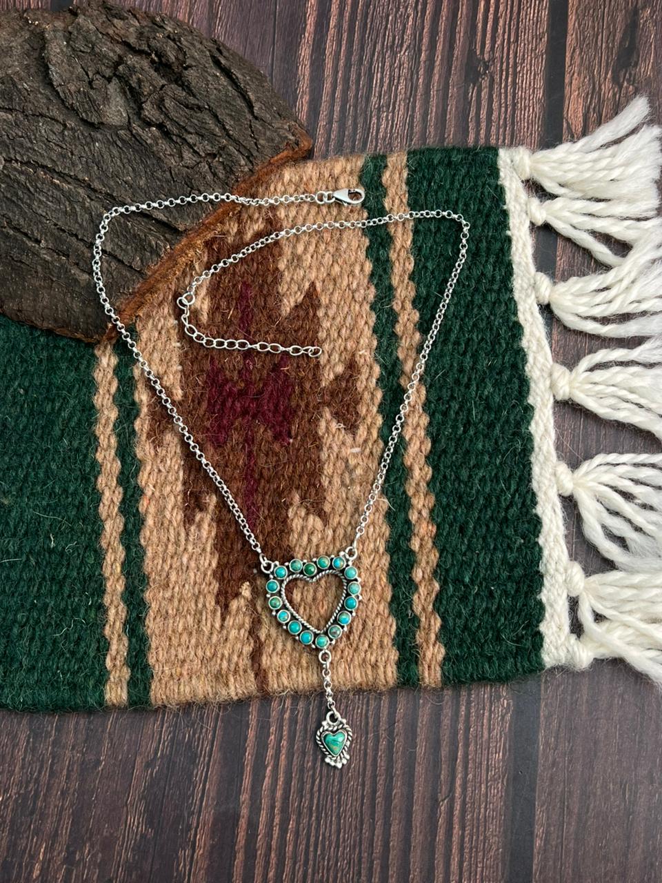 "Heart Collection" Handmade Sterling Silver Kingman Turquoise Necklace "Signed Nizhoni"