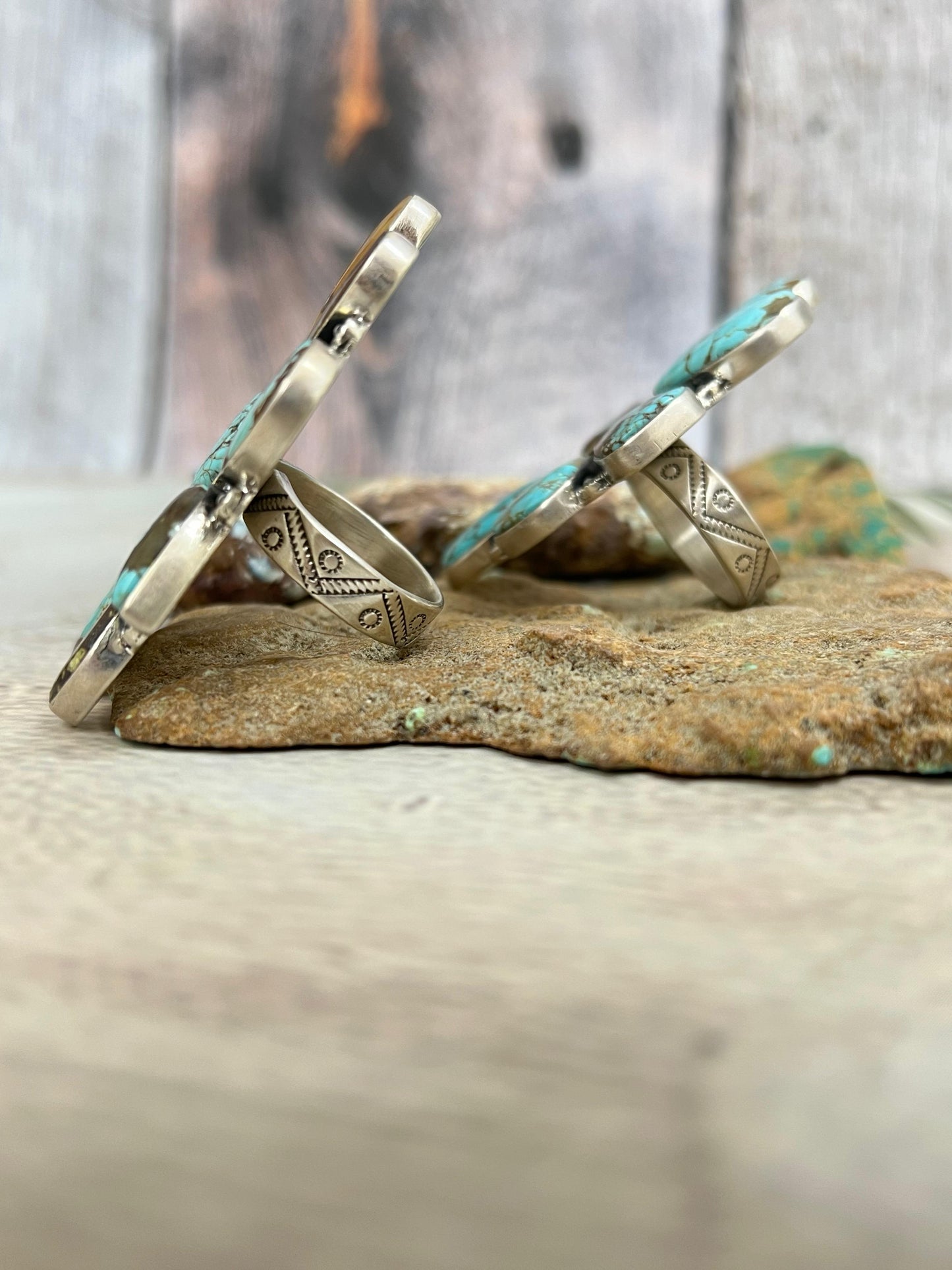 Handmade Sterling Silver Number 8 Turquoise Adjustable Ring with Signed Nizhoni