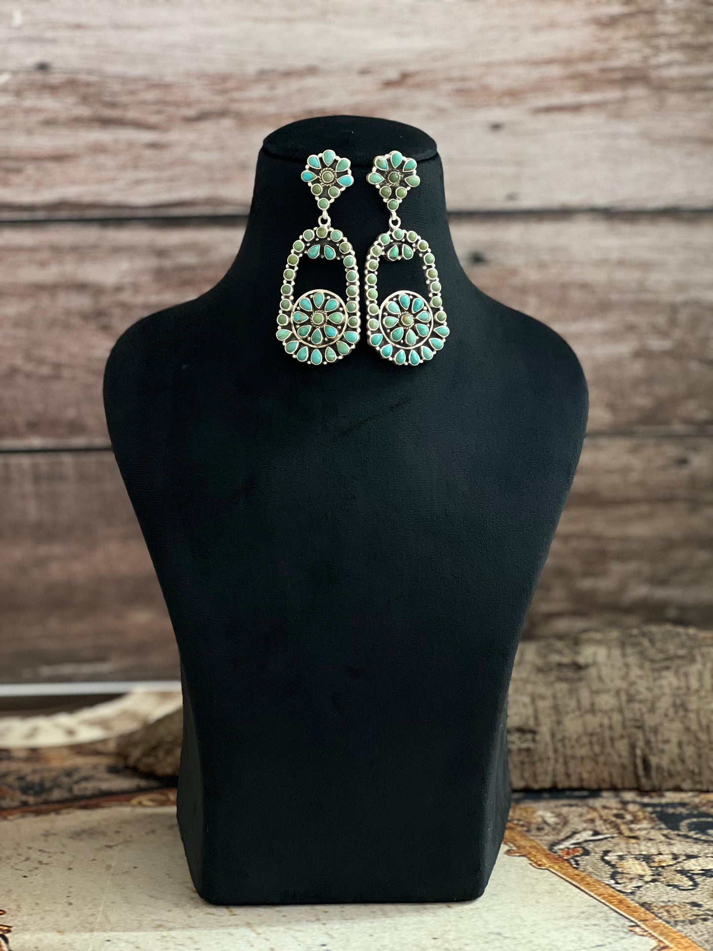 Handmade Sterling Silver Kingman Turquoise Post Dangle Earrings with Signed Nizhoni