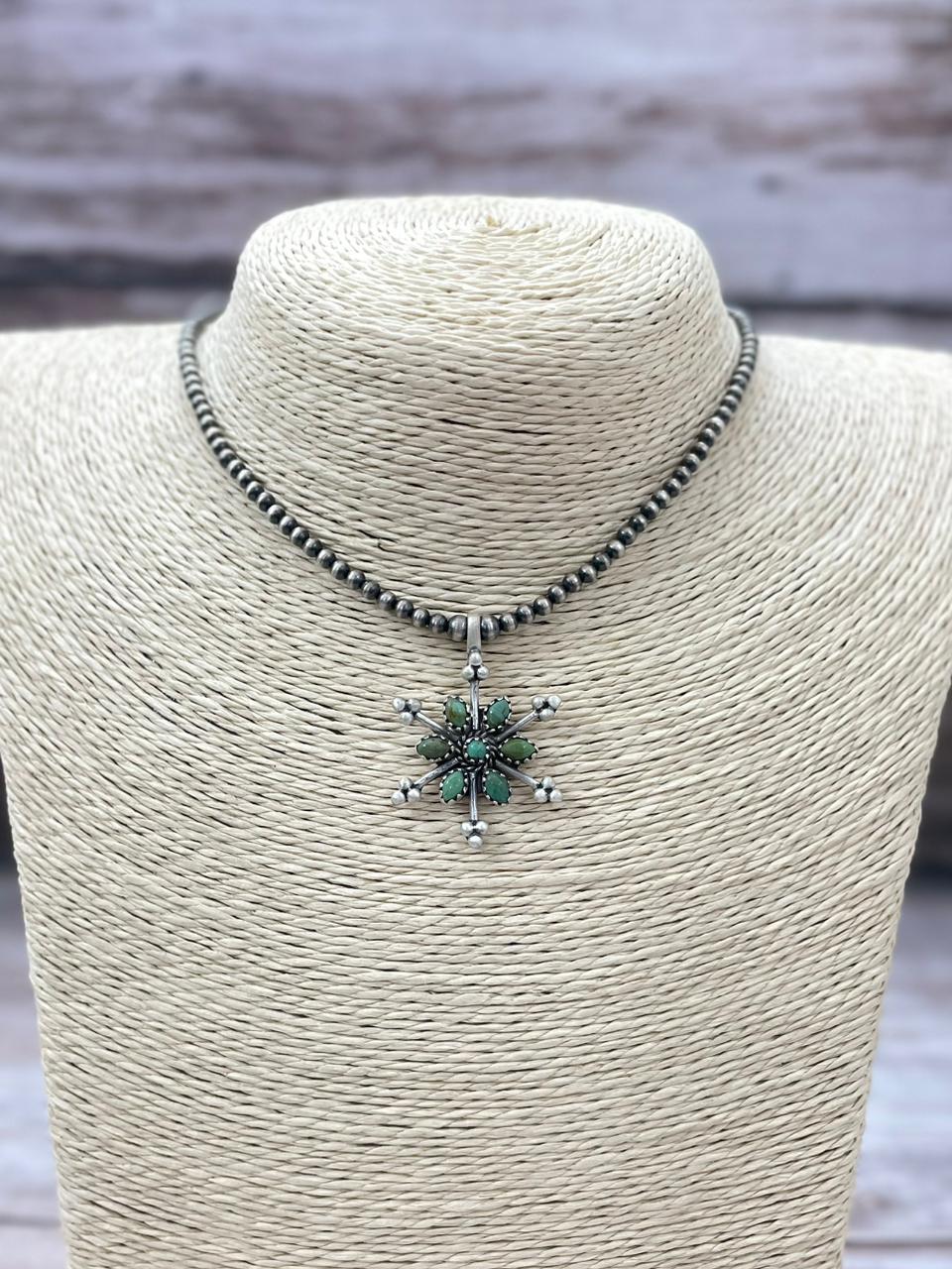 Handmade Sterling Silver Kingman Turquoise Beaded Necklace "Signed Nizhoni" (9)