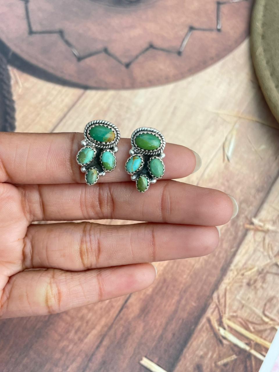 Handmade Sterling Silver Kingman Turquoise Post Studs Earrings "Signed Nizhoni"