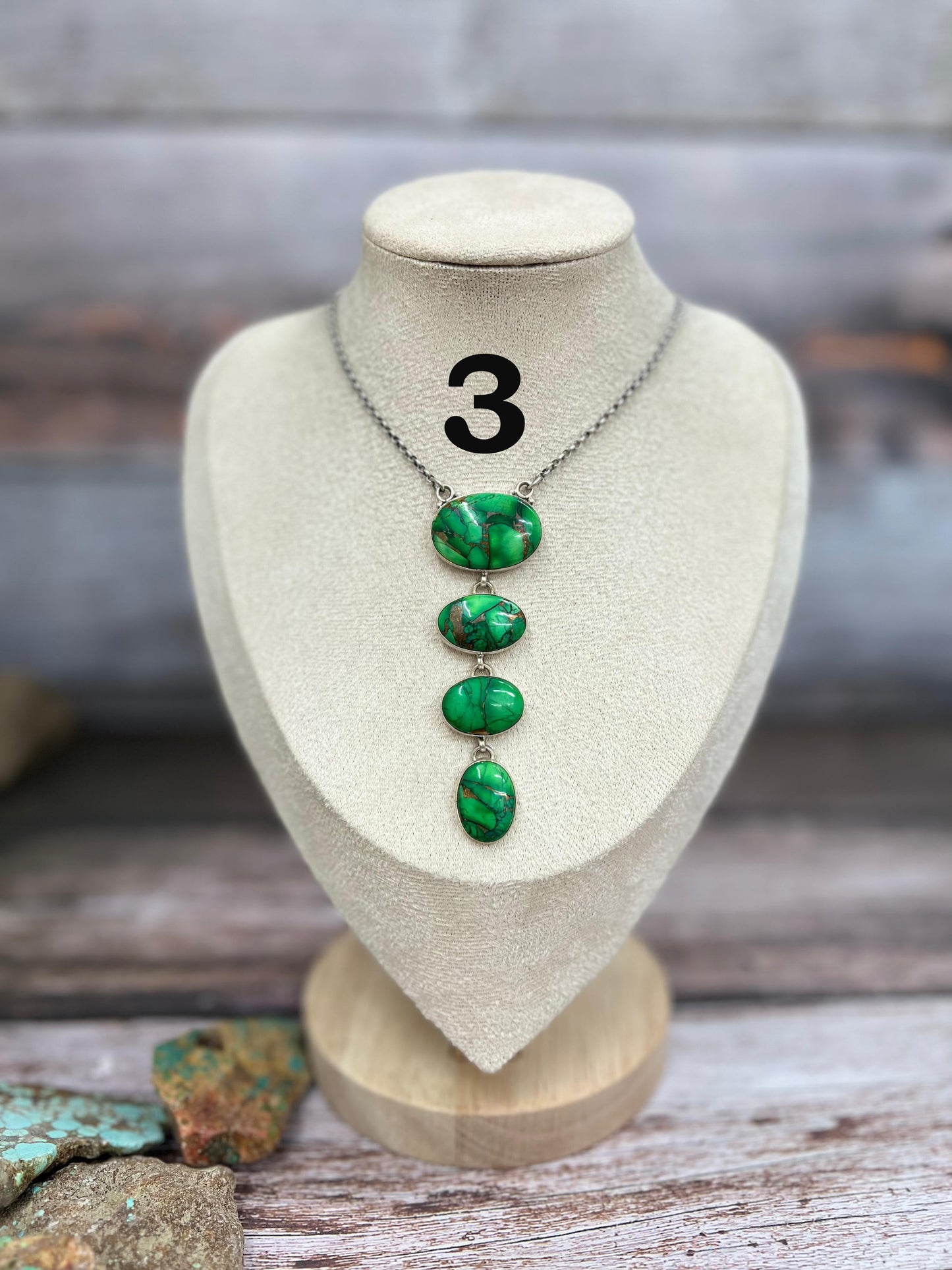 Handmade Sterling Silver Kelly Green Dahlia Necklace with Signed Nizhoni