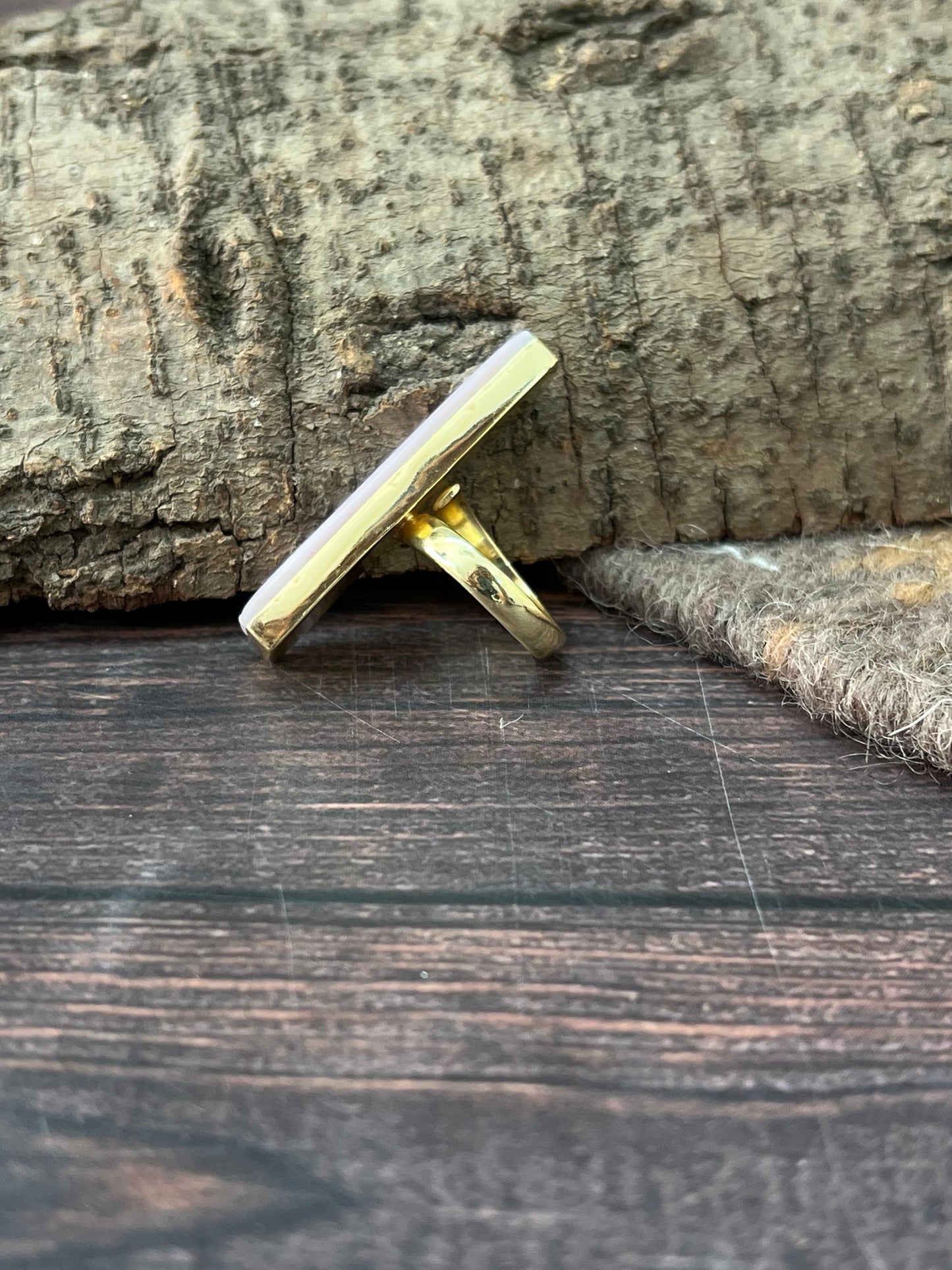 “The Golden Collection” Natural Pink Opal Adjustable Ring