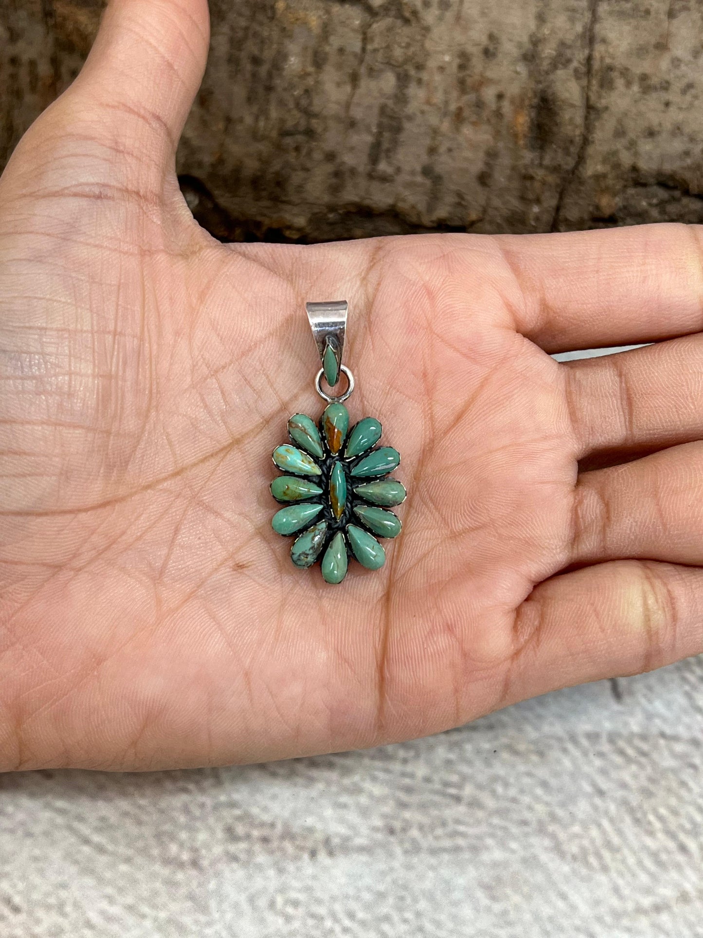 Handmade Sterling Silver Kingman Turquoise Pendant with Signed Nizhoni