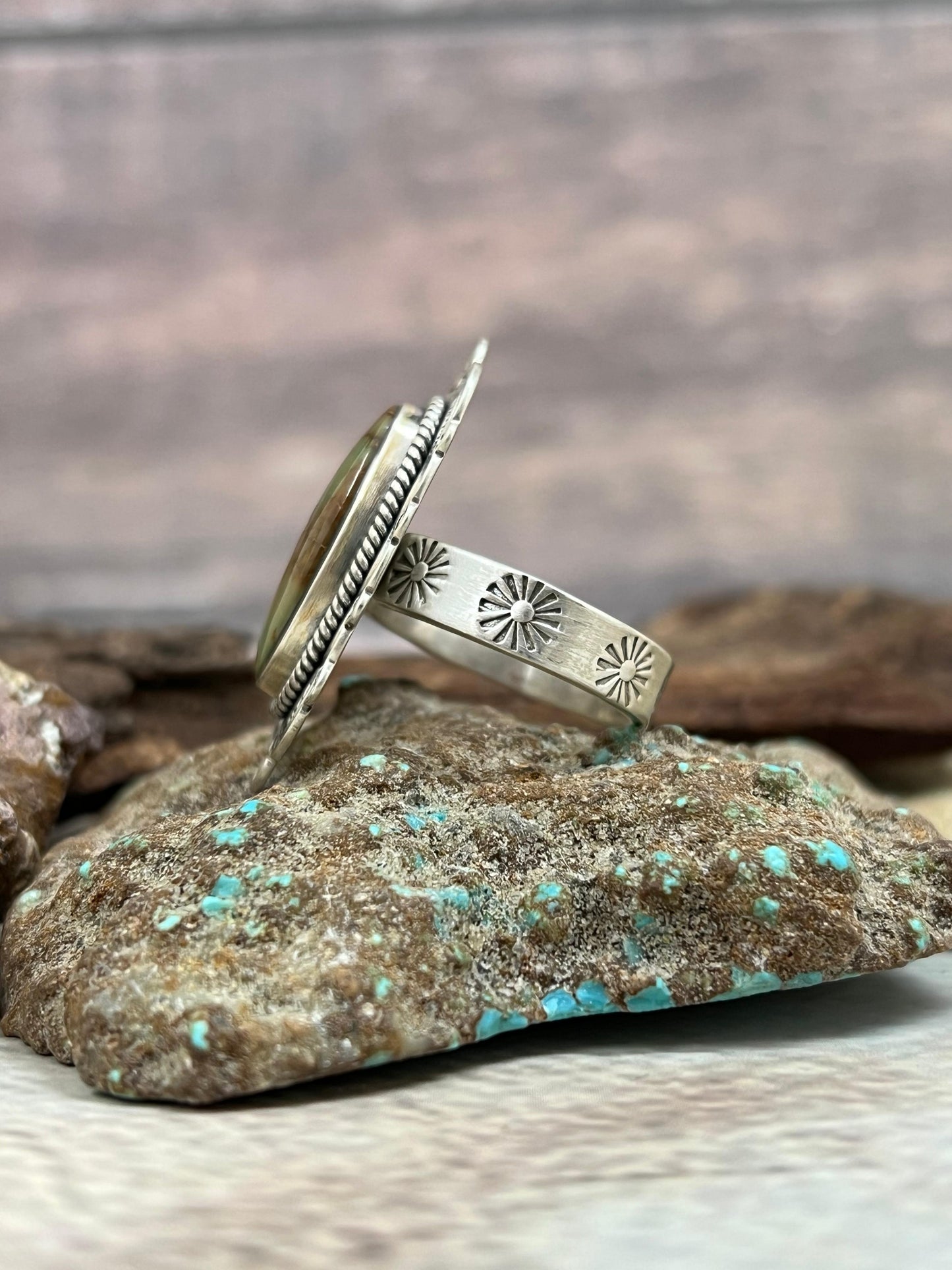 Handmade Sterling Silver Old Stock Royston Turquoise Adjustable Ring Signed Nizhoni