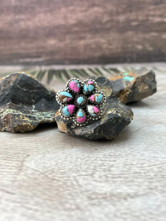 Handmade Sterling Silver Cotton Candy Adjustable Ring "Signed Nizhoni"