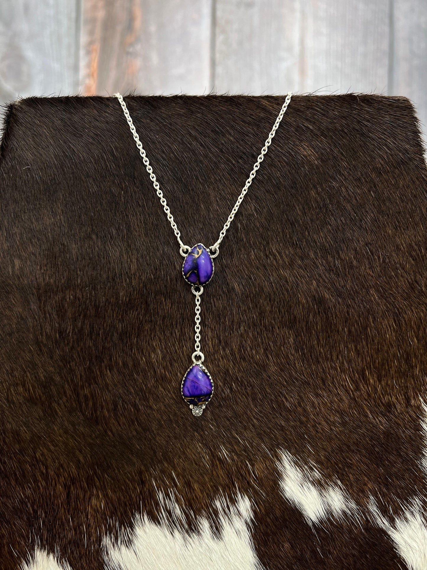 Handmade Sterling Silver Grape Dahlia Necklace with Signed Nizhoni