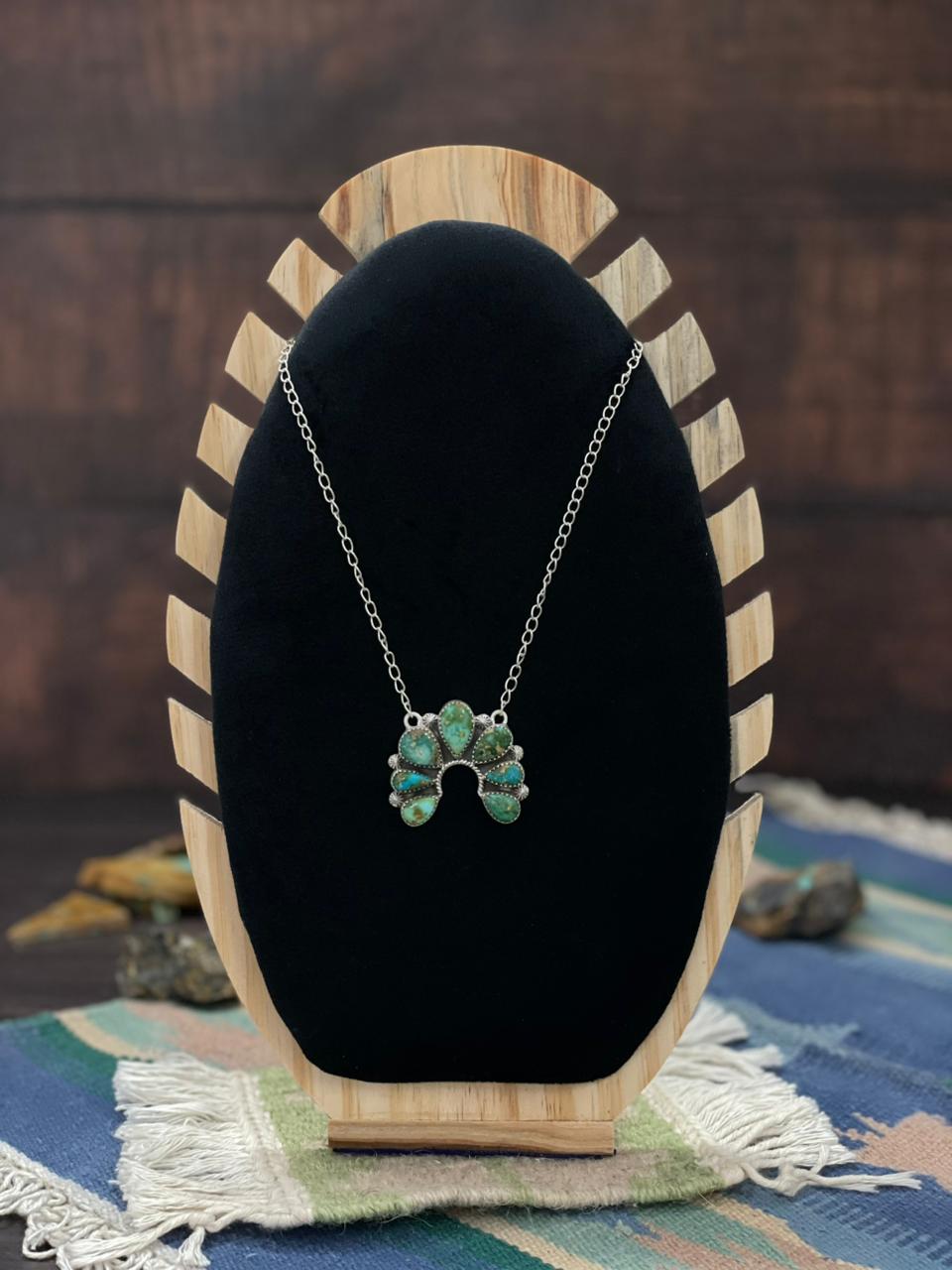 Handmade Sterling Silver Sonoran Mountain Turquoise Naja Necklace "Signed Nizhoni"