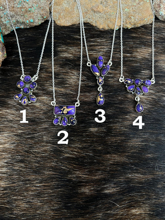 Handmade Sterling Silver Grape Dahlia Necklace with Signed Nizhoni