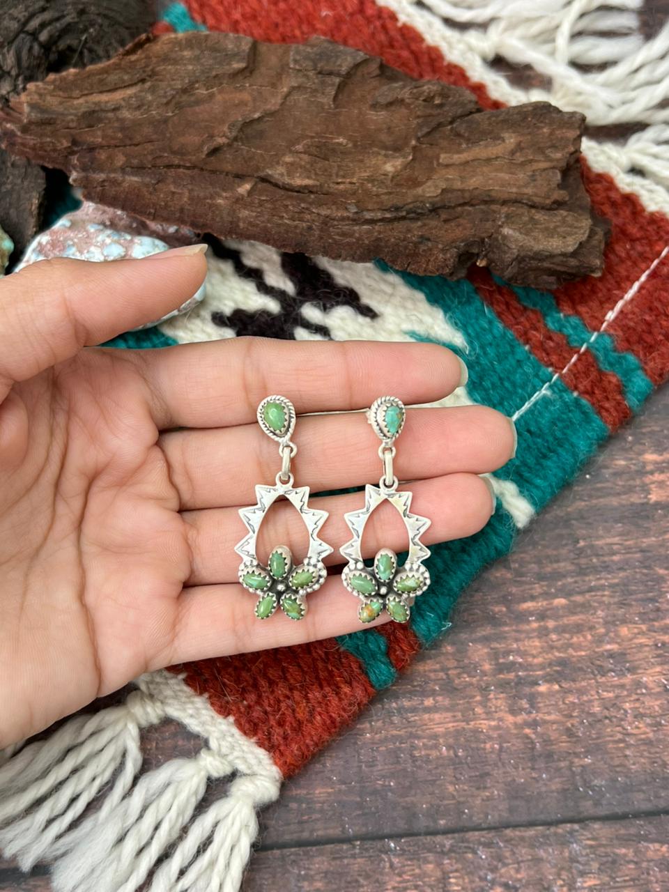 Handmade Sterling Silver Kingman Turquoise Post Earrings "Signed Nizhoni" (3)