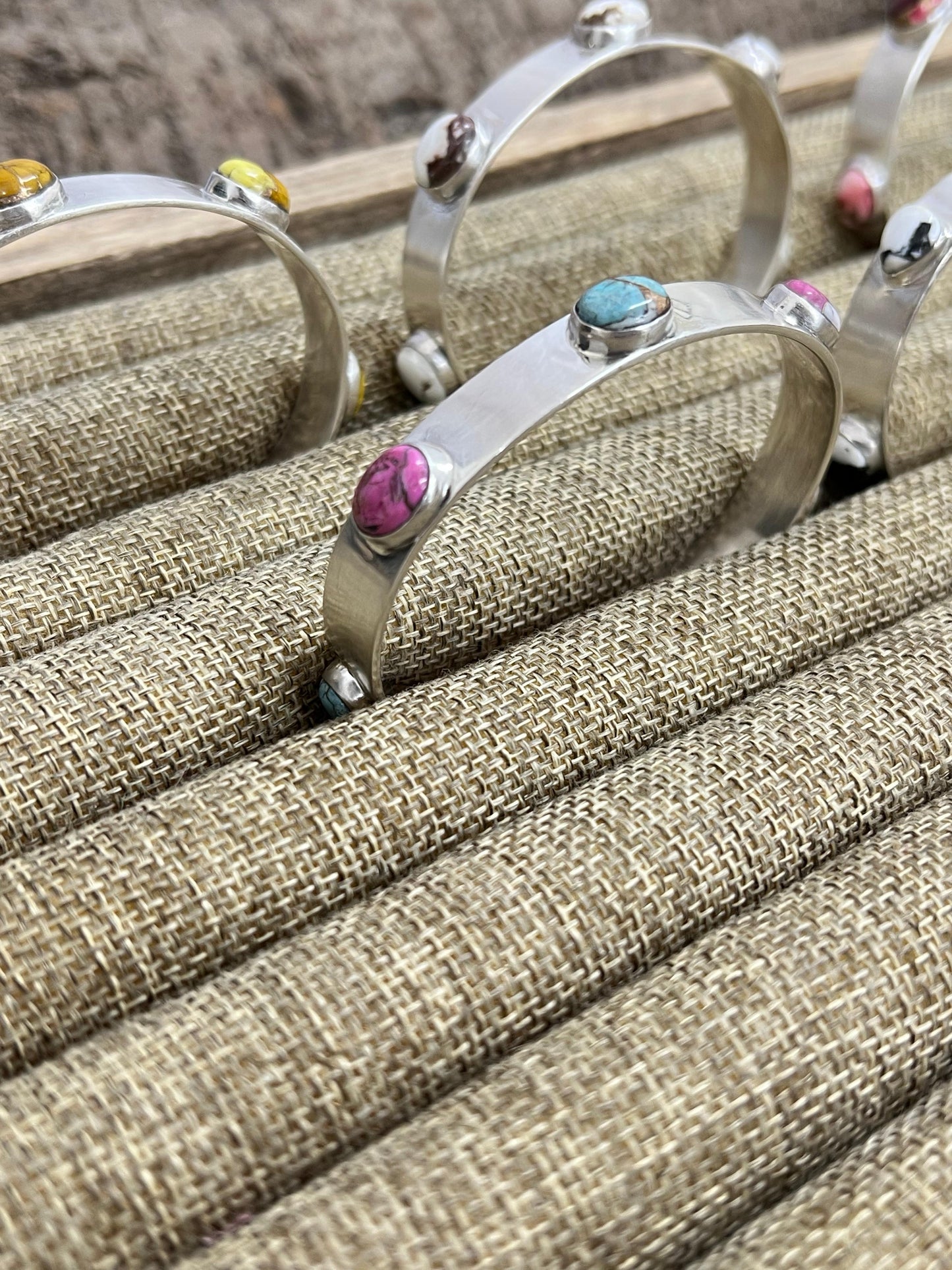 Handmade Sterling Silver Multi Stones Bracelet with Signed Nizhoni