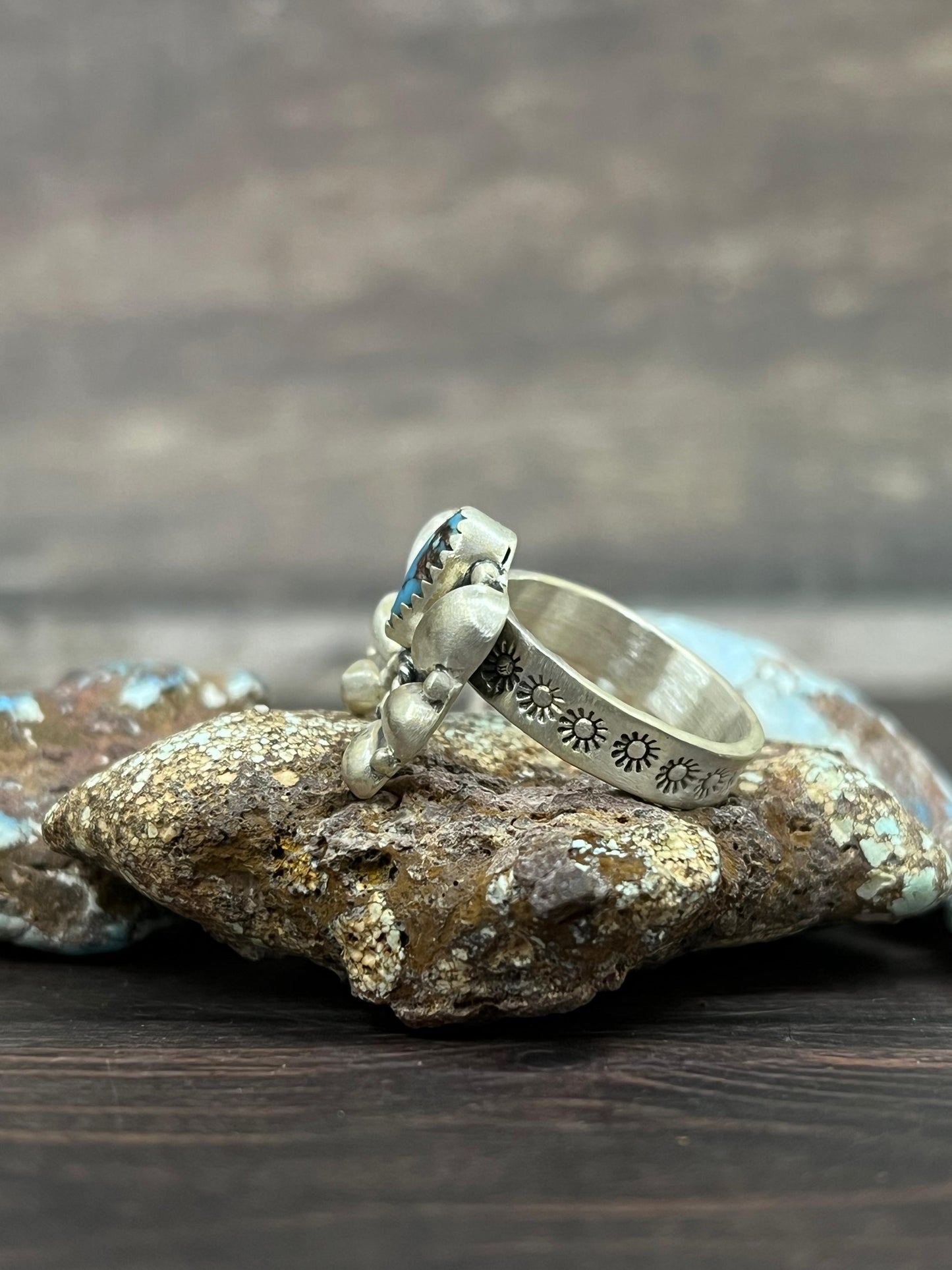 Handmade Sterling Silver with Golden Hills Turquoise Adjustable Ring With Signed Nizhoni