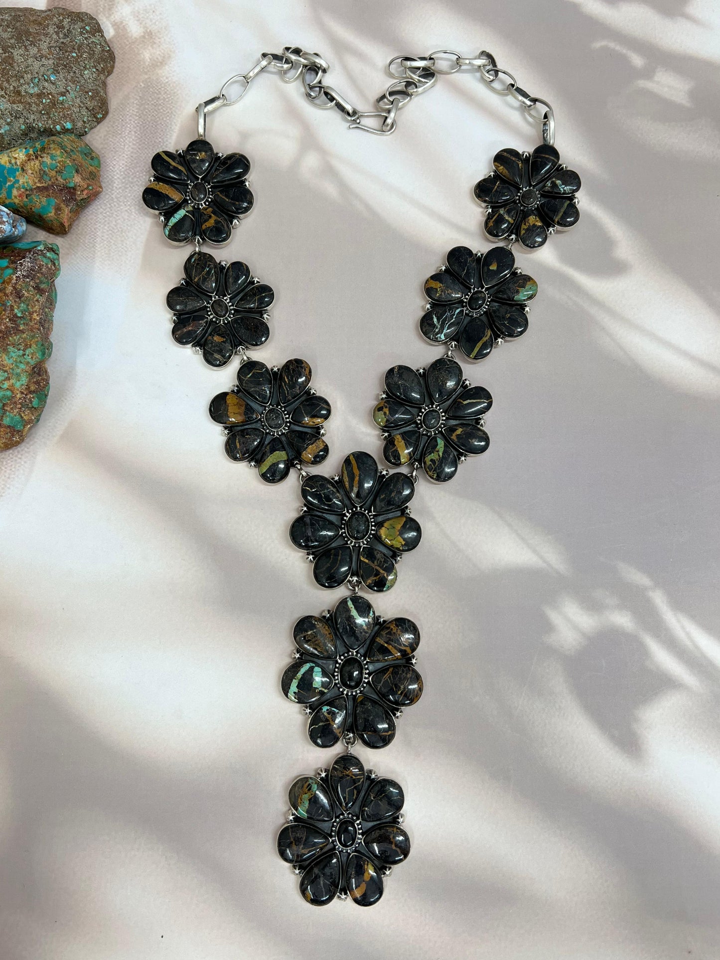 Handmade Sterling Silver Black Jack Necklace with Signed Nizhoni