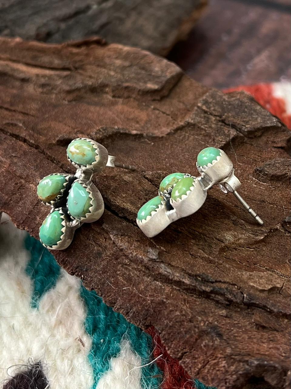Handmade Sterling Silver Kingman Turquoise Post Studs "Signed Nizhoni" (10)