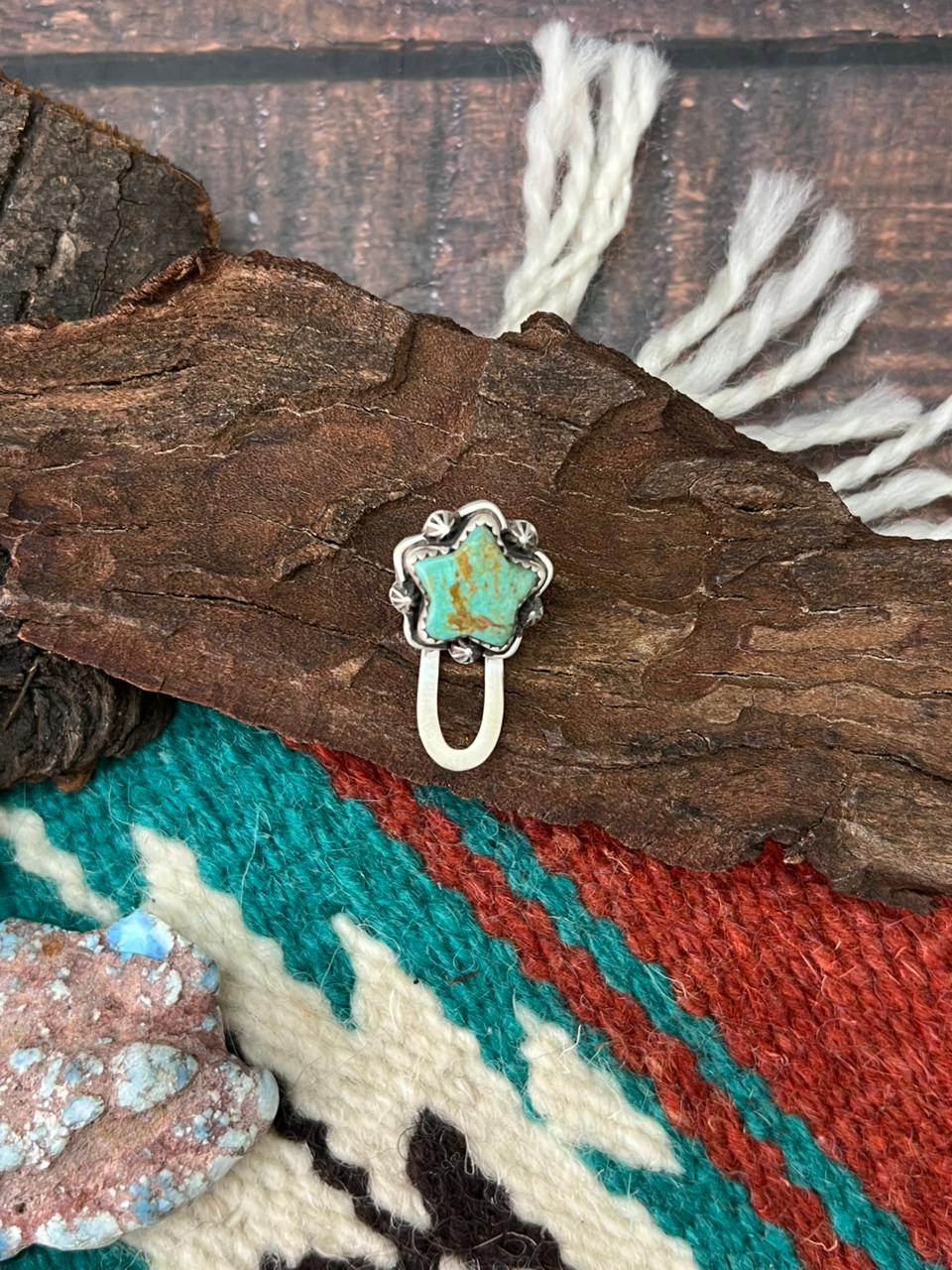 Handmade Sterling Silver Kingman Turquoise Purse Key Clip "Signed Nizhoni"