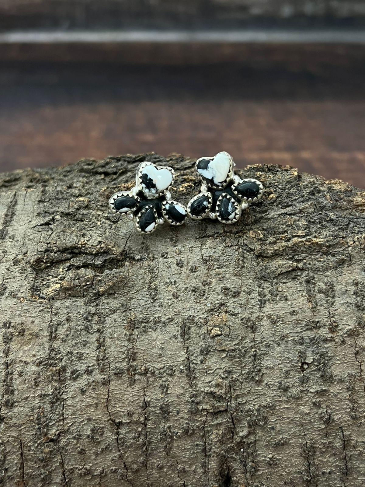 Handmade Sterling Silver White Buffalo Post Studs with Signed Nizhoni (8)