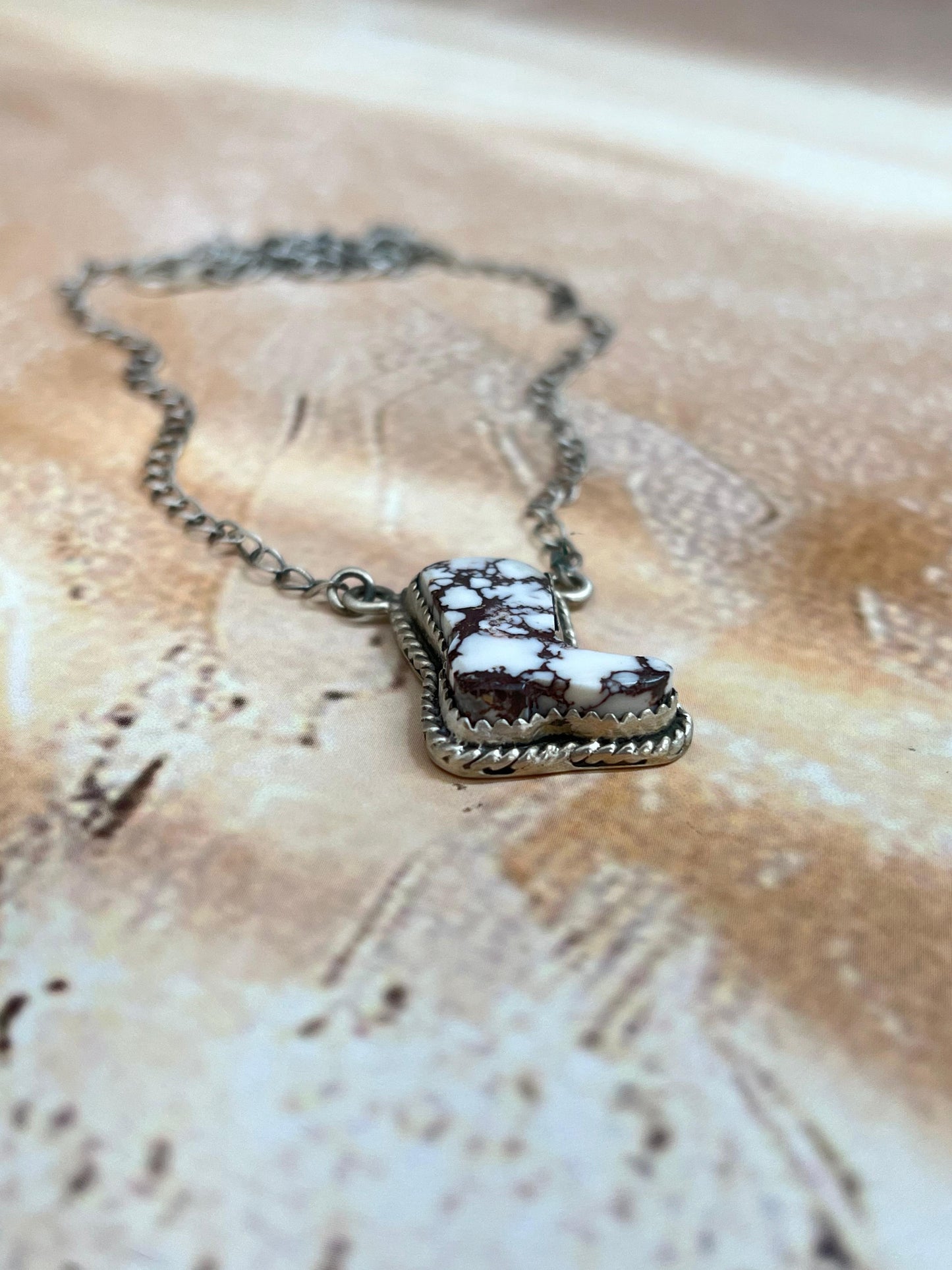 Handmade Sterling Silver Wild Horse Shoe Necklace with Signed Nizhoni