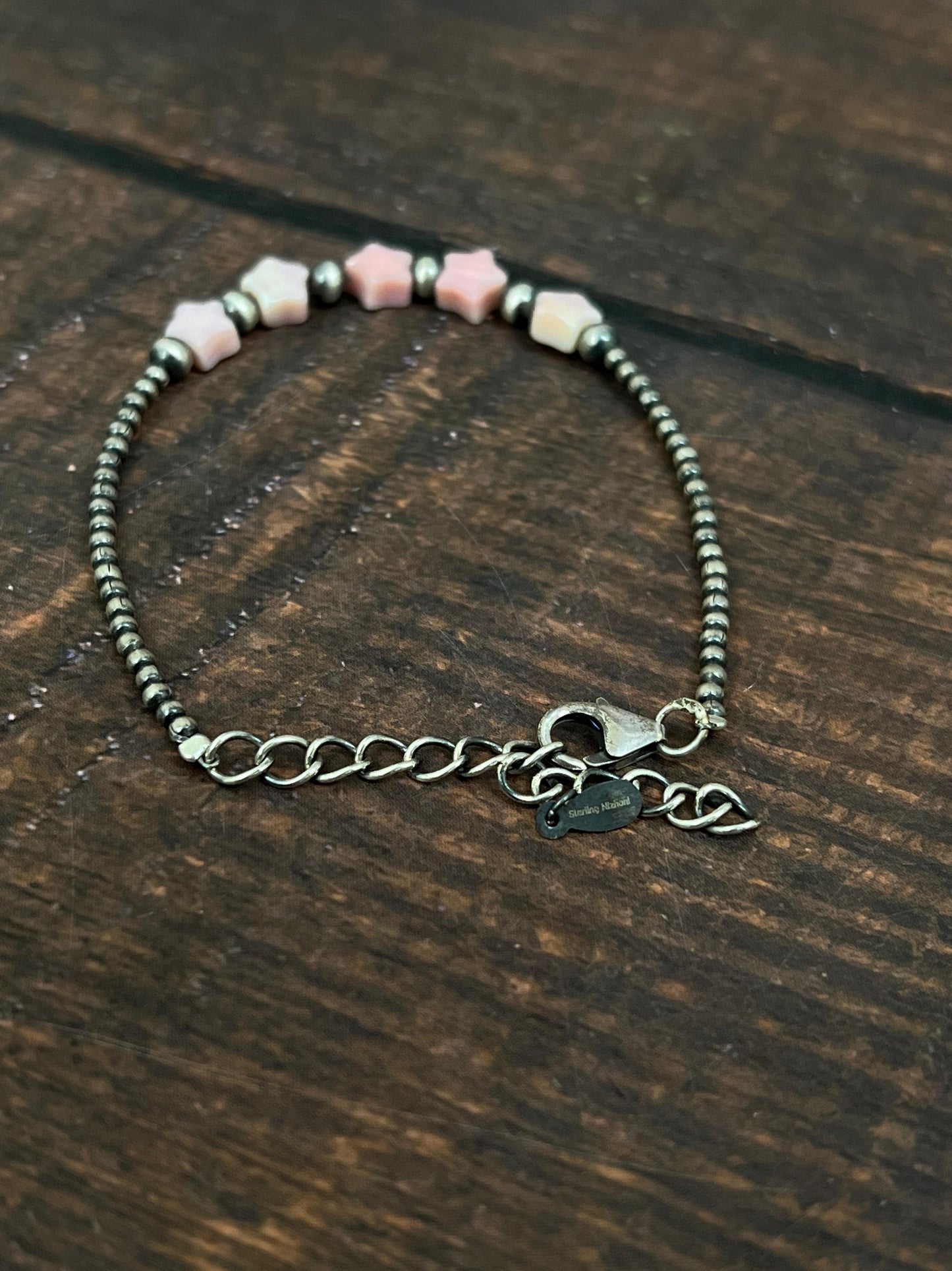 Handmade Sterling Silver Pink Conch Beaded Star Bracelet with Signed Nizhoni (7)