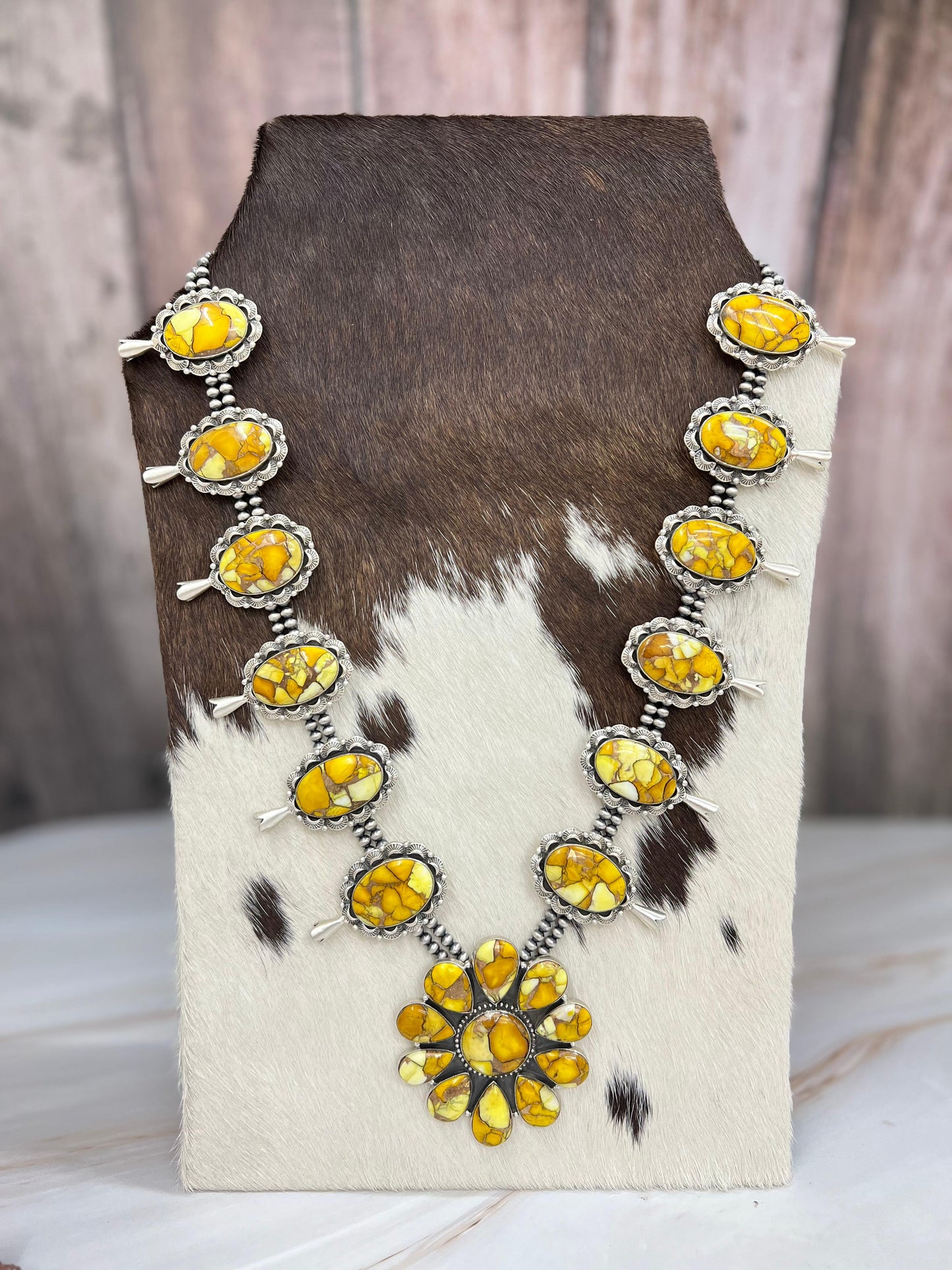Handmade Sterling Silver Honey Dahlia Necklace with Signed Nizhoni