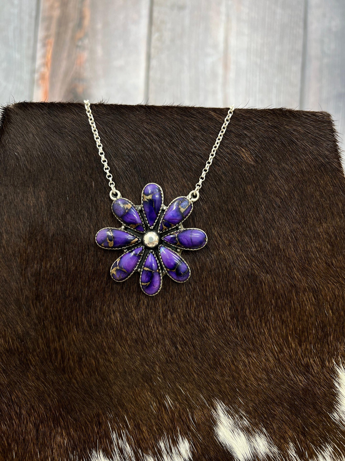 Handmade Sterling Silver Grape Dahlia Necklace with Signed Nizhoni