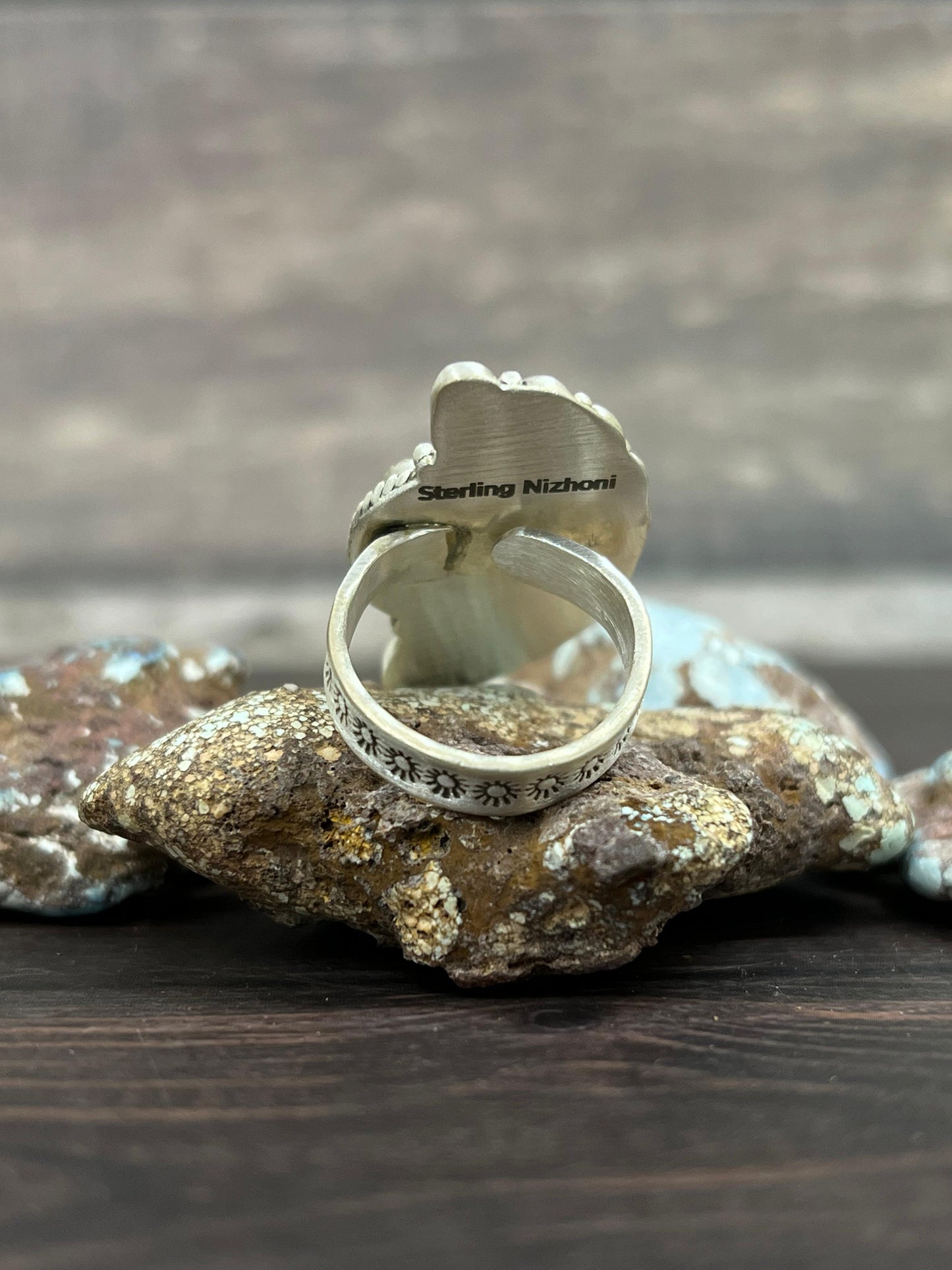 Handmade Sterling Silver with Golden Hills Turquoise Adjustable Ring With Signed Nizhoni