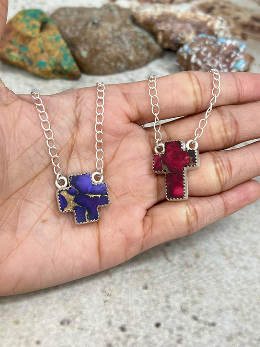 Handmade Sterling Silver Grape Dahlia, Dahlia Rose Cross Necklace with Signed Nizhoni (4)