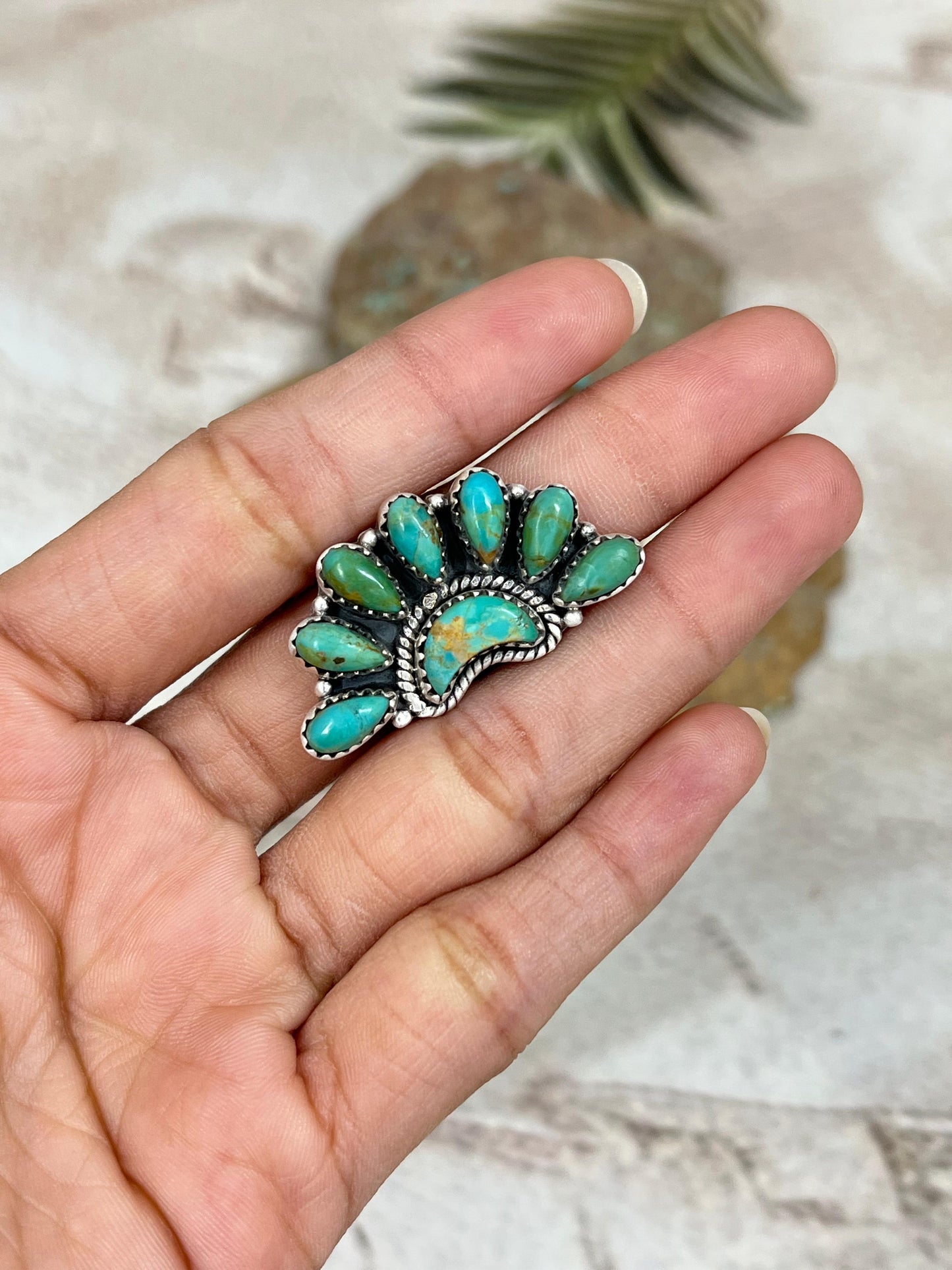 Handmade Sterling Silver Kingman Turquoise Adjustable Ring Signed Nizhoni (5)