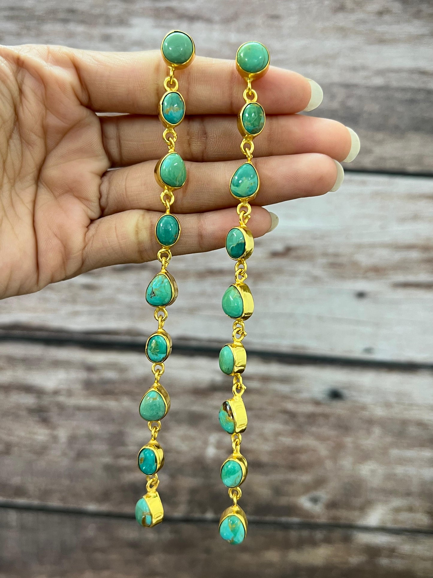 “The Golden Collection” RUNWAY Handmade Natural Kingman Turquoise Post Dangle Earrings